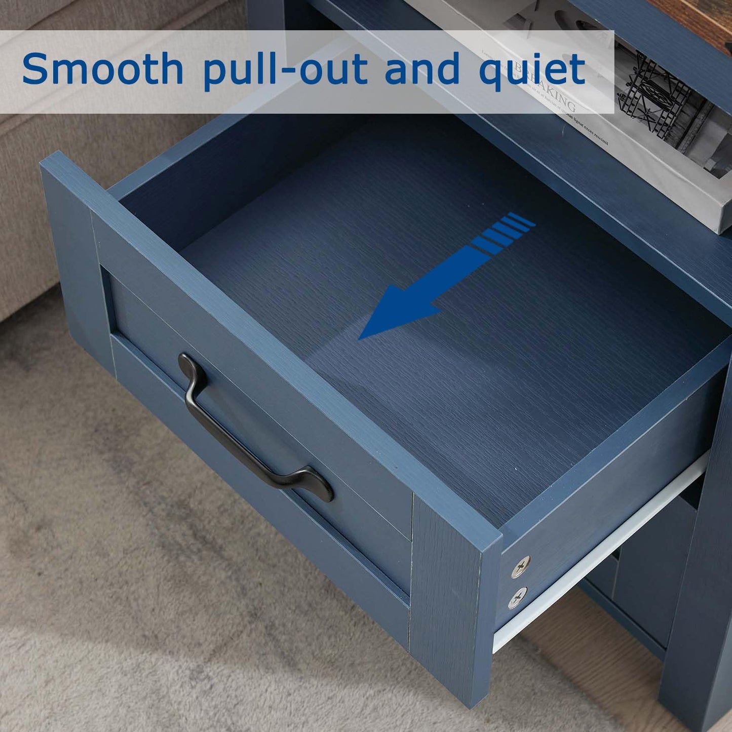 Stabrech Farmhouse Night Stand Set of 2, Rustic Blue Nightstand for Bedroom, End Tables Without Charging Station, Bedside Table with Drawers, Wood Bedside Cabinet Dresser