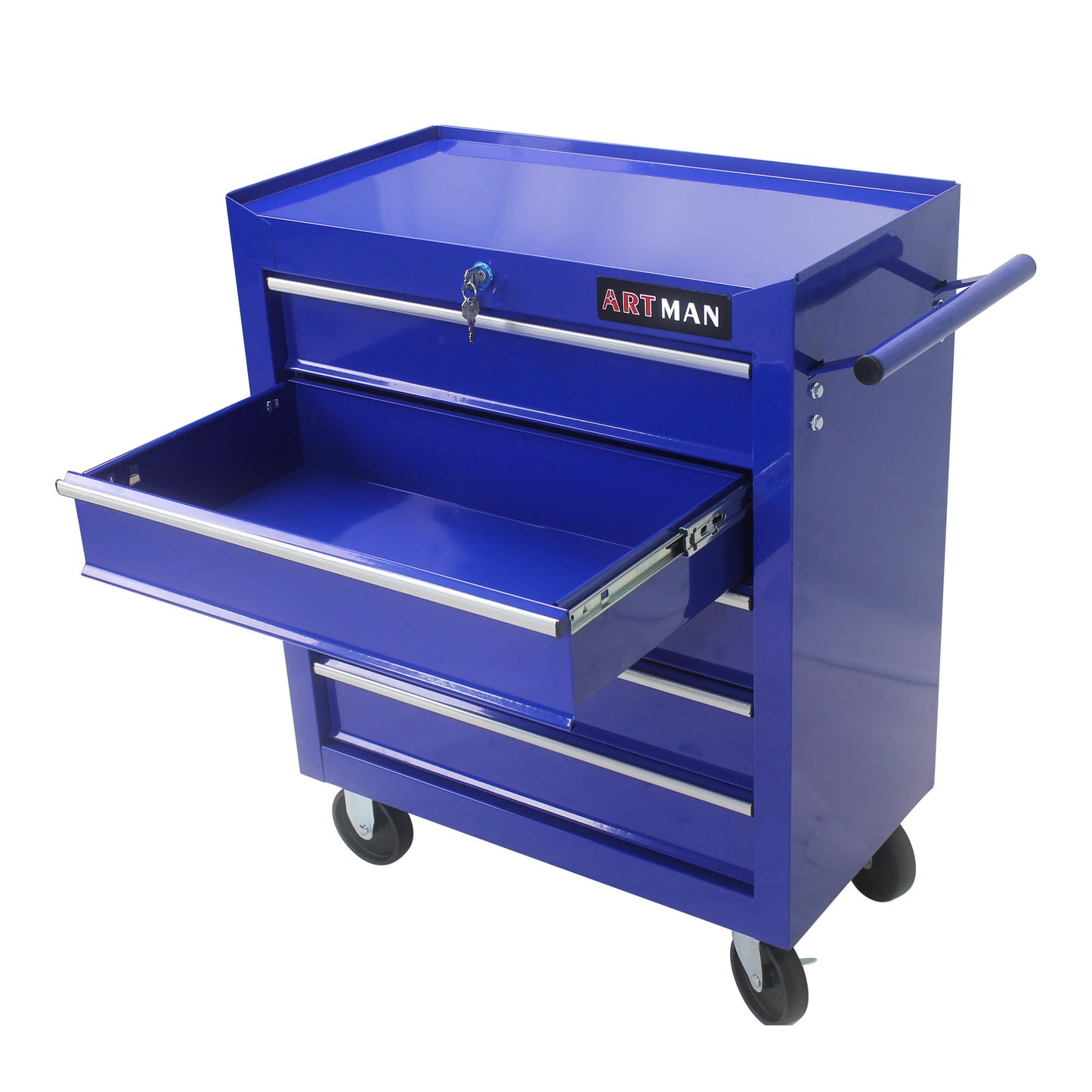 YOPTO Multifunctional Cart with 5 Ball-Bearing Drawers,Portable Rolling Tool Chest W/ 4 Wheels,Key Locking and Pull Handle,for Garage,Warehouse,Workshop,Repair Shop,Blue