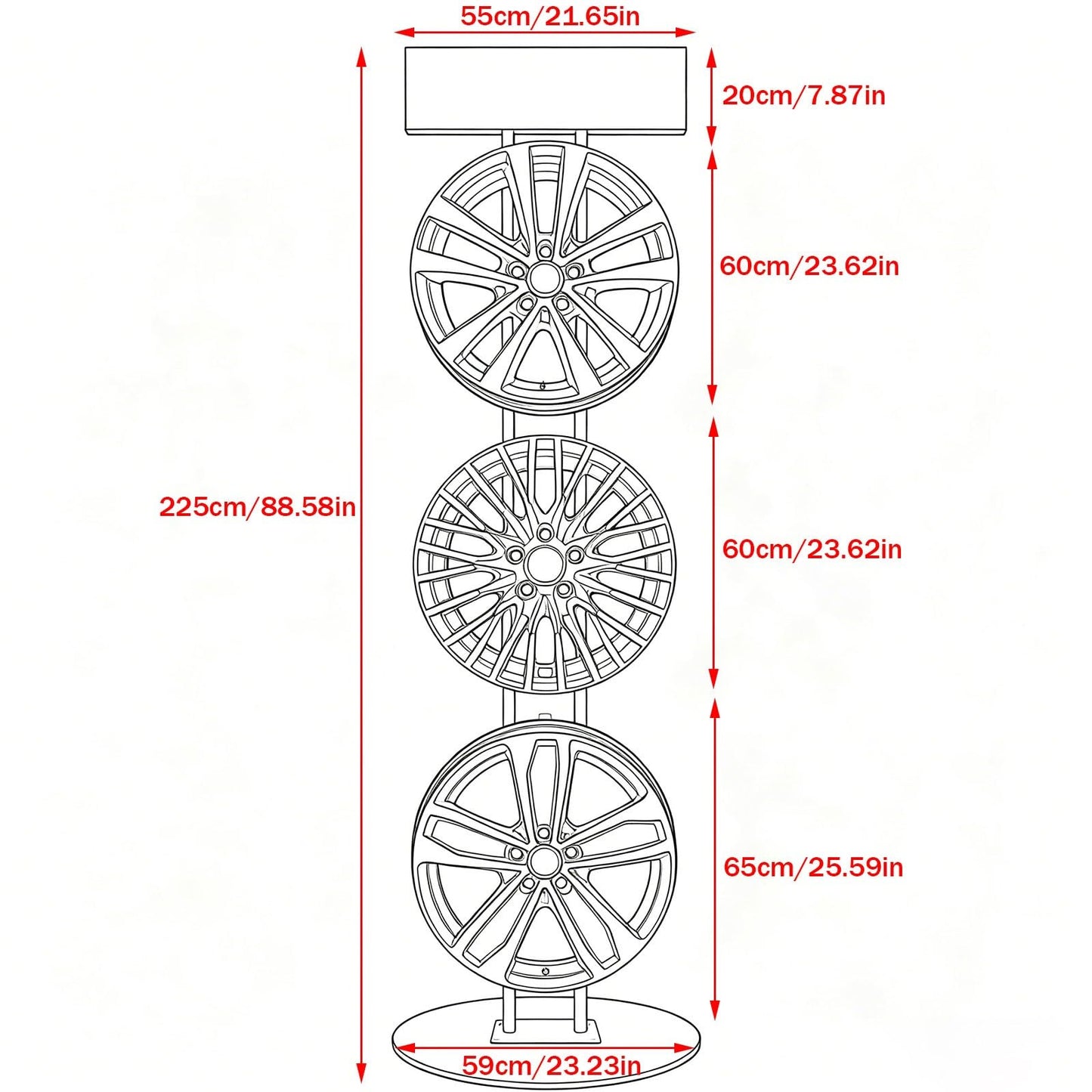 Black Metal Wheel Hanger Rack Heavy Duty Rim Display Stand Single Or Double Sided Holder with Anti Scratch Plastic Coated Hooks Thickened Iron Base for Tire Store Auto(Circular Base,6 Hooks)