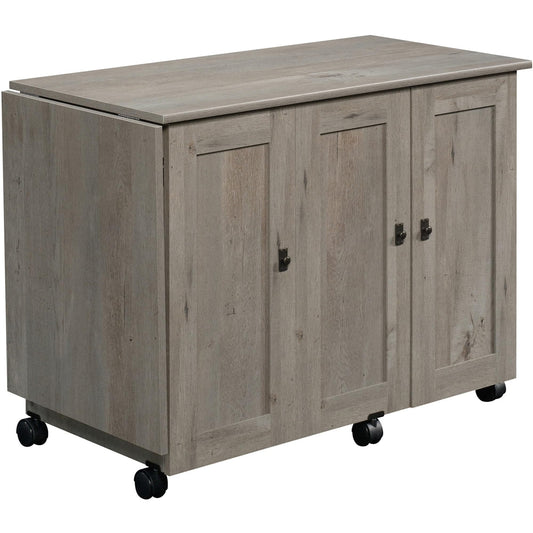 Sauder Craft Cart Storage Cabinet, Rolling Sewing Table with Expandable Top, Mystic Oak