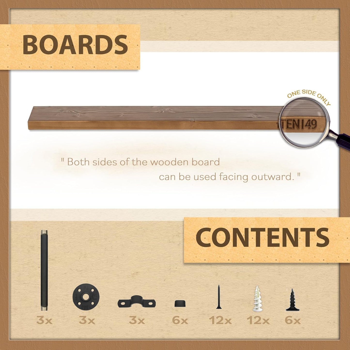 TEN49 Real Wood Rustic Floating Shelves Wall - 60 Wide Small Wooden Industrial Pipe Shelving 1.8 Thick - Farmhouse Pipe Wall Shelves Furniture Bathroom Decor Art Shelf - Dark Espresso Color - Set of 1