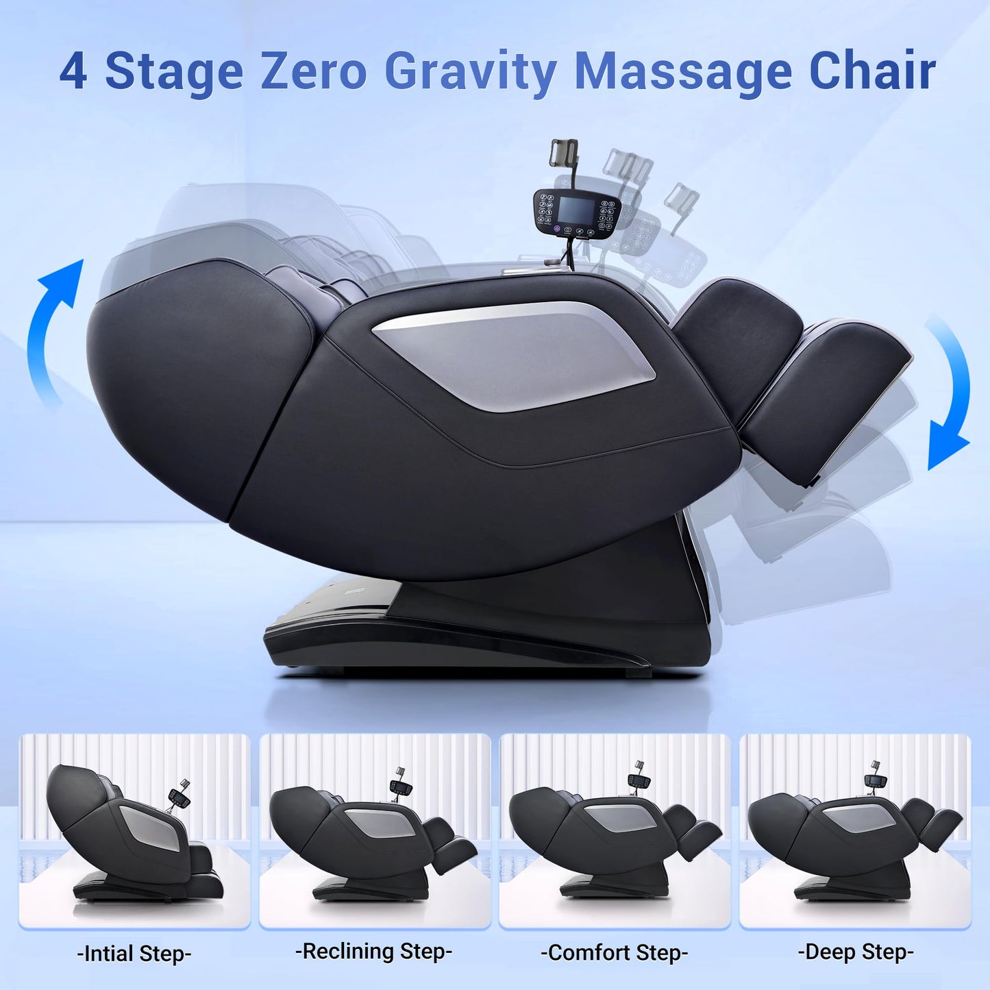 Mazzup Full Body Zero Gravity Shiatsu Massage Chair with Fully Assembled, LCD Screen, Shortcut Keys, USB Charging Port, Heat, for Loved Ones, Parents, Black