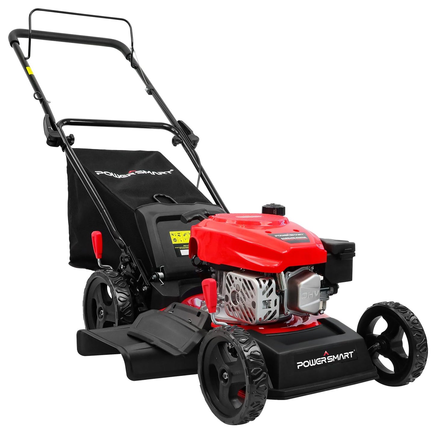 PowerSmart EasyCut 18-Inch 144cc Push Gas Lawn Mower, 3-in-1 Mulch/Bag/Side Discharge, Steel Deck, 6 Height Adjustment