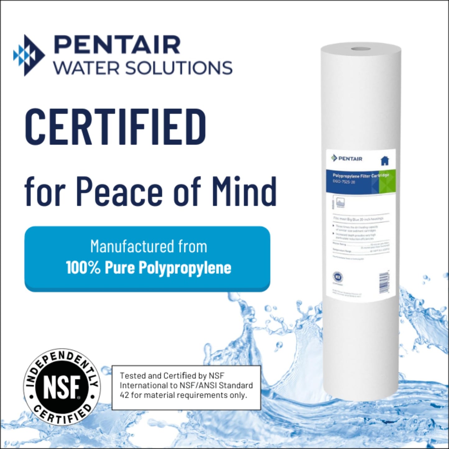 Pentair Pentek DGD-7525-20 Big Blue Water Filter, 20-Inch Whole House Sediment Filter Cartridge Replacement, Dual-Gradient Density Spun Polypropylene, 20" x 4.5", 25 Micron, Pack of 6