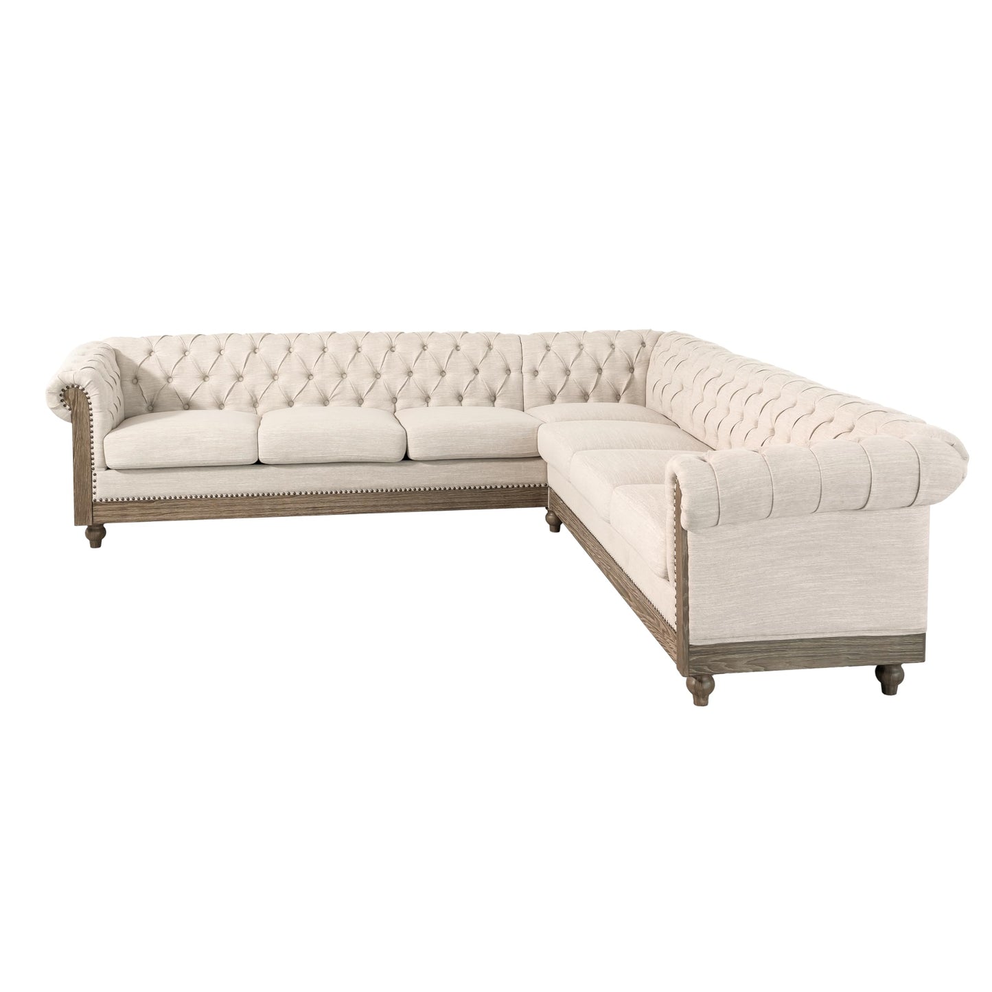 Merax Chesterfield Sofa, Retro Upholstered 6 Seater Rolled Arm Couch for Living Room Bedroom Office, Beige