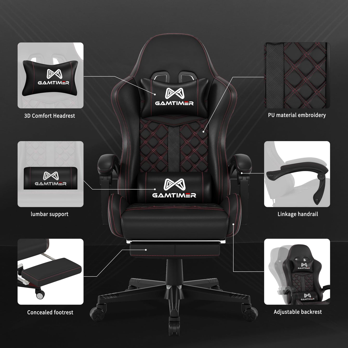Gamtimer Gaming Chair, 400 lbs Adult Chair, High Back Computer Chair with Footrest and Linked Armrests, Office Video Game Chair with Lumbar Support (Black)