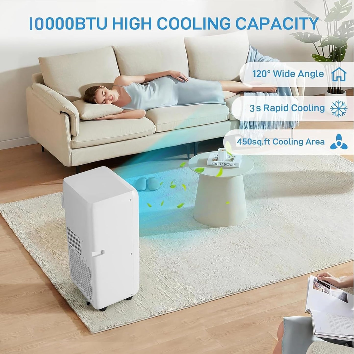 GarveeTech Portable Air Conditioners 10000 BTU for Rooms Up to 450 Sq, Ft, Portable AC with Cooling, Dehumidifier, Fan & Sleep Modes, Stand Up AC Units with Remote Control and Auto Evaporation