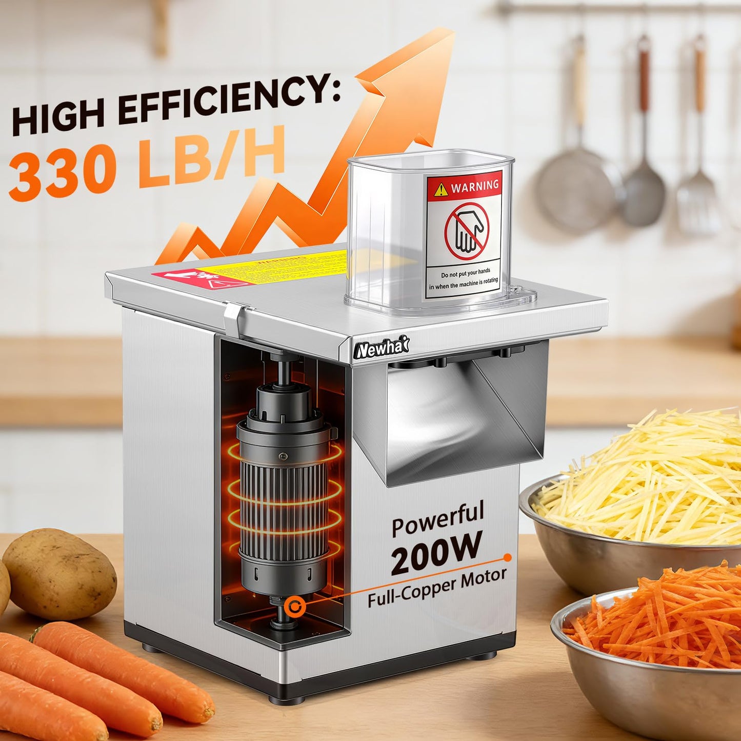 Newhai 4 in 1 Commercial Vegetable Processor Multifunctional Automatic Vegetable Slicer Dicer & Shredder Wavy Potato Cutter Machine 330lb/h Stainless Steel Vegetable Fruit Cutter 200W 110volt