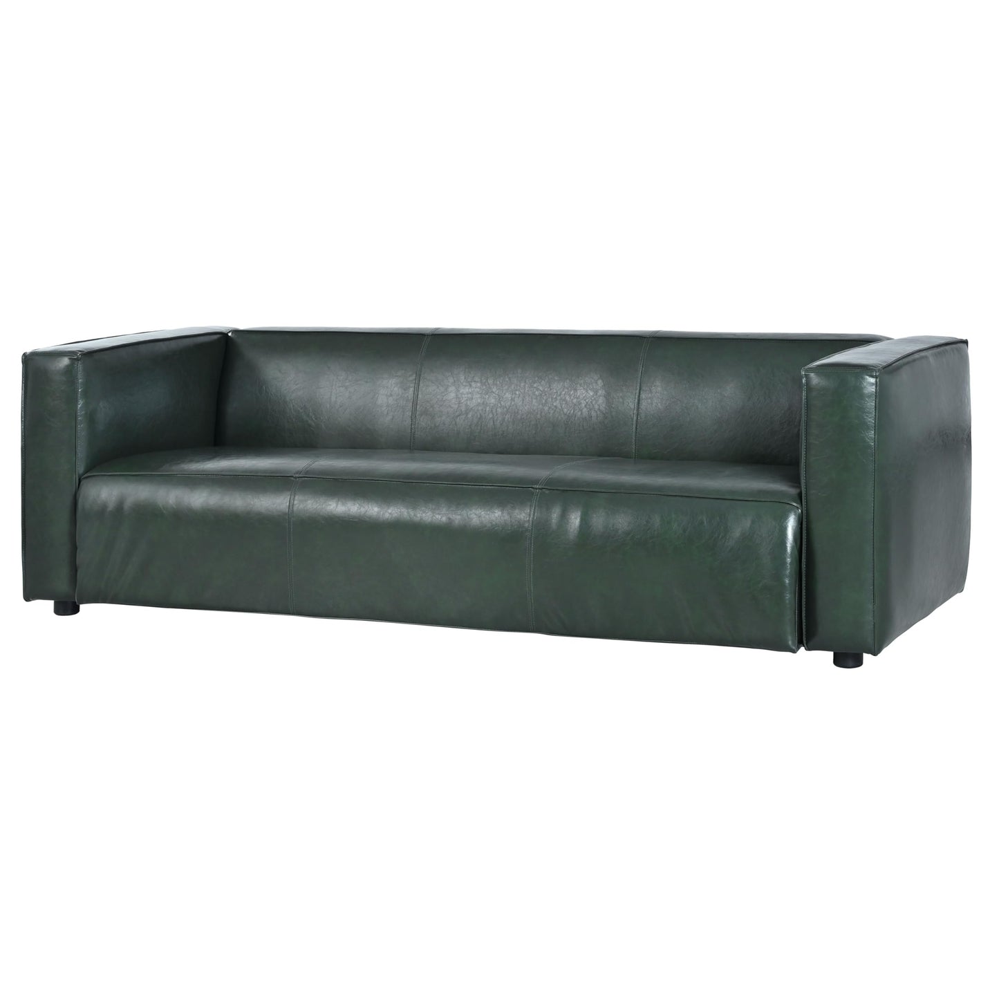 Christopher Knight Home Vevia Faux Leather Sofa, 3 Seater Couch, Upholstered Sofa, Large Lounge Chair, Birch Wood Legs Armchair, Classic Tuxedo Design Couch for Living Room Bedroom, Green