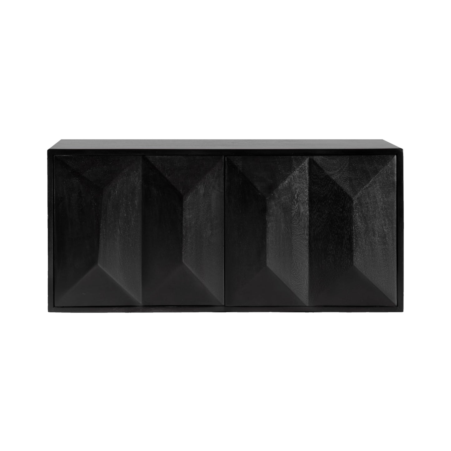 Kate and Laurel Ranier Modern Wooden Two-Door Wall Cabinet; 30 x 10 x 14; Black; Decorative Storage Cabinet with Dimensional Face for Use as Floating Nightstand or Floating TV Shelf