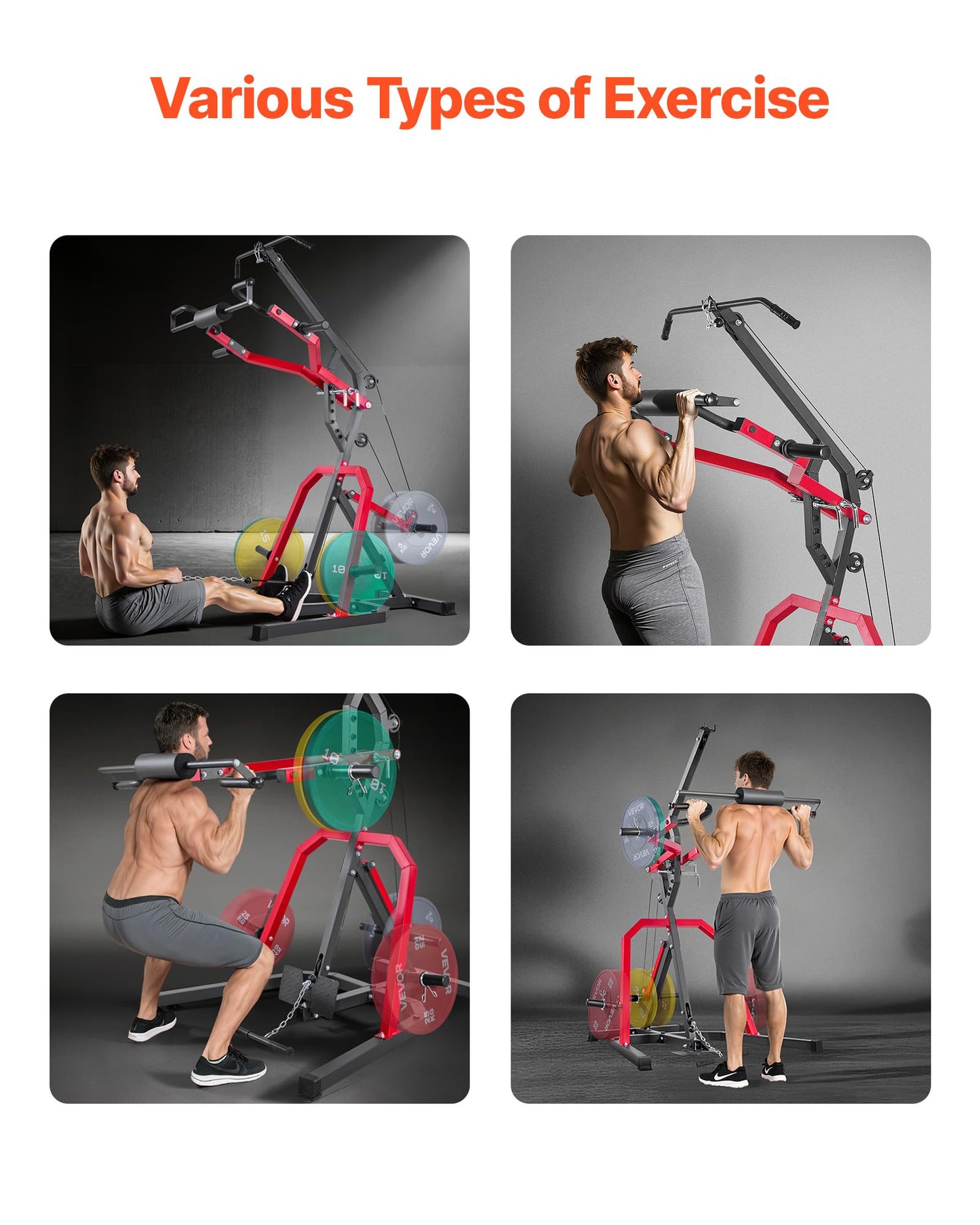 VEVOR Home Gym Equipment, Leverage Gym with 2:1 Ratio LAT Low Row System, Strength Training Machine for Squats Deadlifts Bench Press Bicep Curls, Home Gym Machine, Adjustable Full Body Workout Station