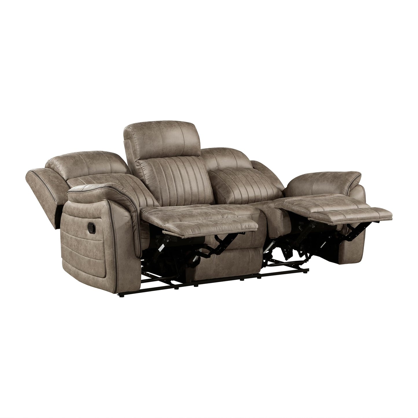 Lexicon 83.5" W Manual Double Reclining Sofa, Polished Microfiber Recliner Sofa, Pillow Top Arms, for Living Room, Apartment,Easy Assembly, Sandy Brown