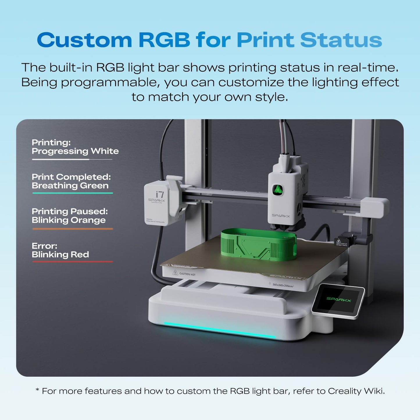 Creality SPARKX i7 3D Printer with AI Camera Monitoring, Auto Leveling, Quiet High-Speed Desktop Printing, Easy Setup, Direct Drive Extruder, WiFi Connectivity, 260×260×255mm Build Volume