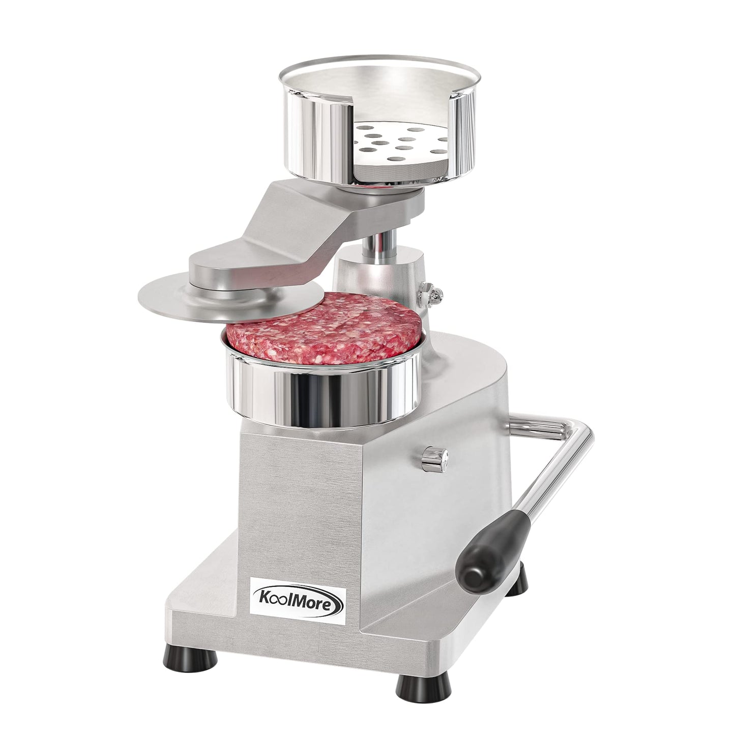 KoolMore Burger Press Patty Maker for 4” Hamburgers, Stainless-Steel Manual Forming Machine for Personal and Commercial Foods, Heavy Duty Processor, Includes Pattie Papers (CHM-4), Silver