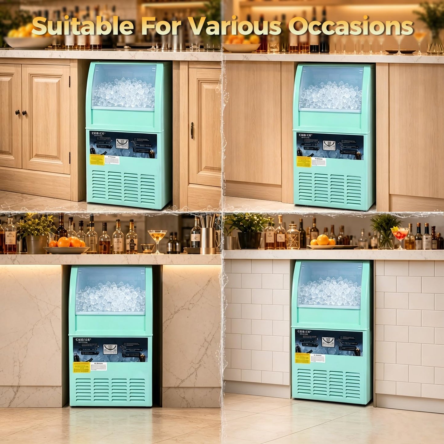 GSEICE Commercial Ice Maker Machine, 100lbs/24H, Under Counter Ice Machine with Water Filter, 20lbs Storage Bin, 50 Cubes in 8-12 Mins, Freestanding Ice Machine for Home/Bar/Cafe/Restaurant