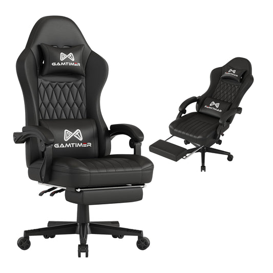 Gamtimer Gaming Chair with Footrest, Ergonomic Computer Chair, PU Breathable Material with Headrest and Lumbar Support, Suitable for Silla Gamer and Adults (White)