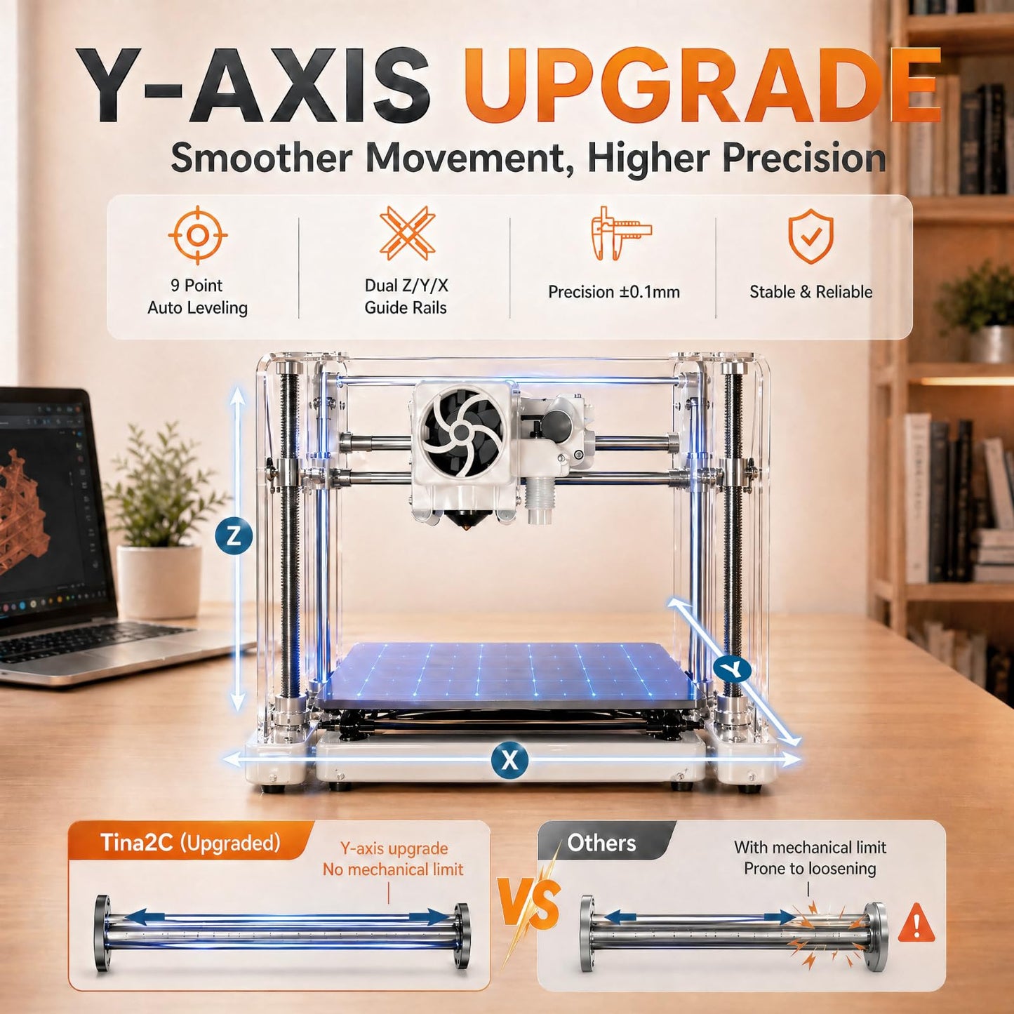 ENTINA TINA2C Mini 3D Printer with Wi-Fi & App Control, Fully Assembled, Auto Leveling, Silent Print,1500+ Models, 20+ DIY Modules, Fully Open Source DIY 3D Printer for Beginners, Makers
