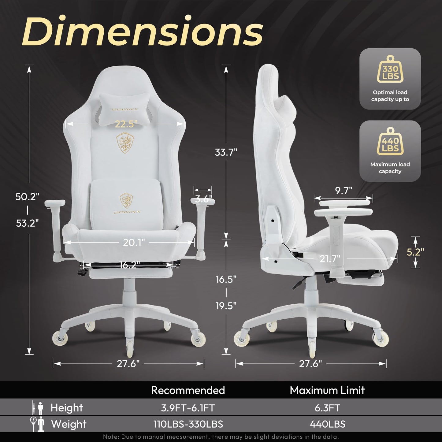 Dowinx Big and Tall Gaming Chair with Suede Fabric Breathable, Game Chairs for Adults with Oversized Thick Seat for 440lbs, Ergonomic Gamer Chair for Streaming & Long Gaming Sessions, White