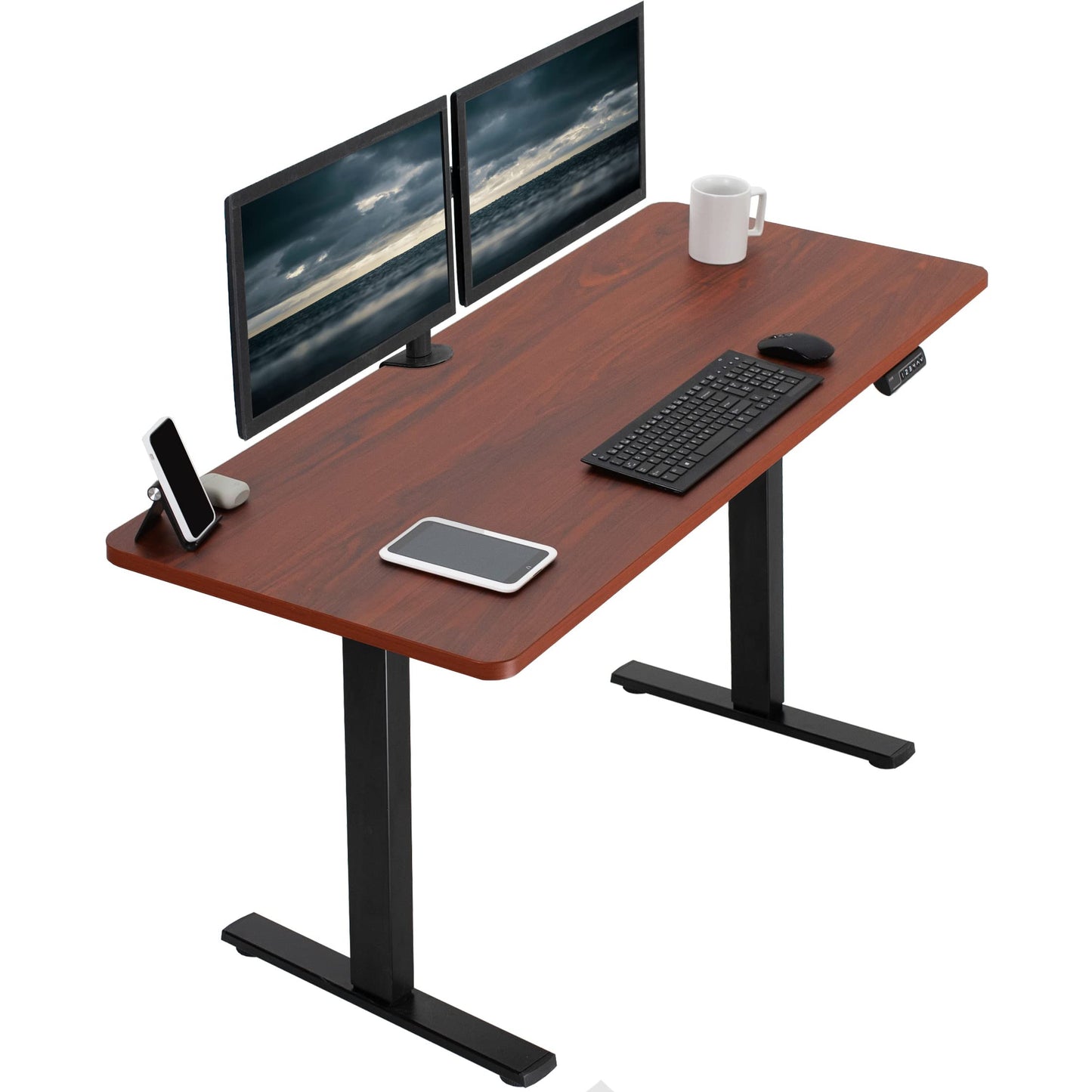 VIVO Electric 60 x 24 in Standing Desk, Memory Height Adjustment, 1B Series, Holds 220 lbs, One-Piece Dark Walnut Top, Black Frame, DESK-KIT-1B6D