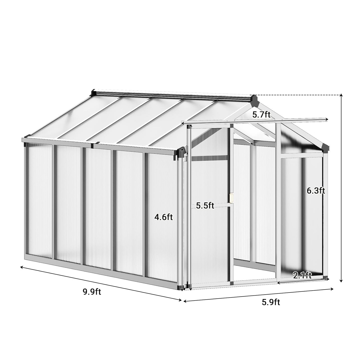 Greenhouse, 6x10 Ft Outdoor Greenhouses, Accessible Green House with Roof Vents and Sliding Doors, Aluminum Frame Polycarbonate Greenhouses, Large Greenhouse for Outdoor Gardens and Backyards, Silver