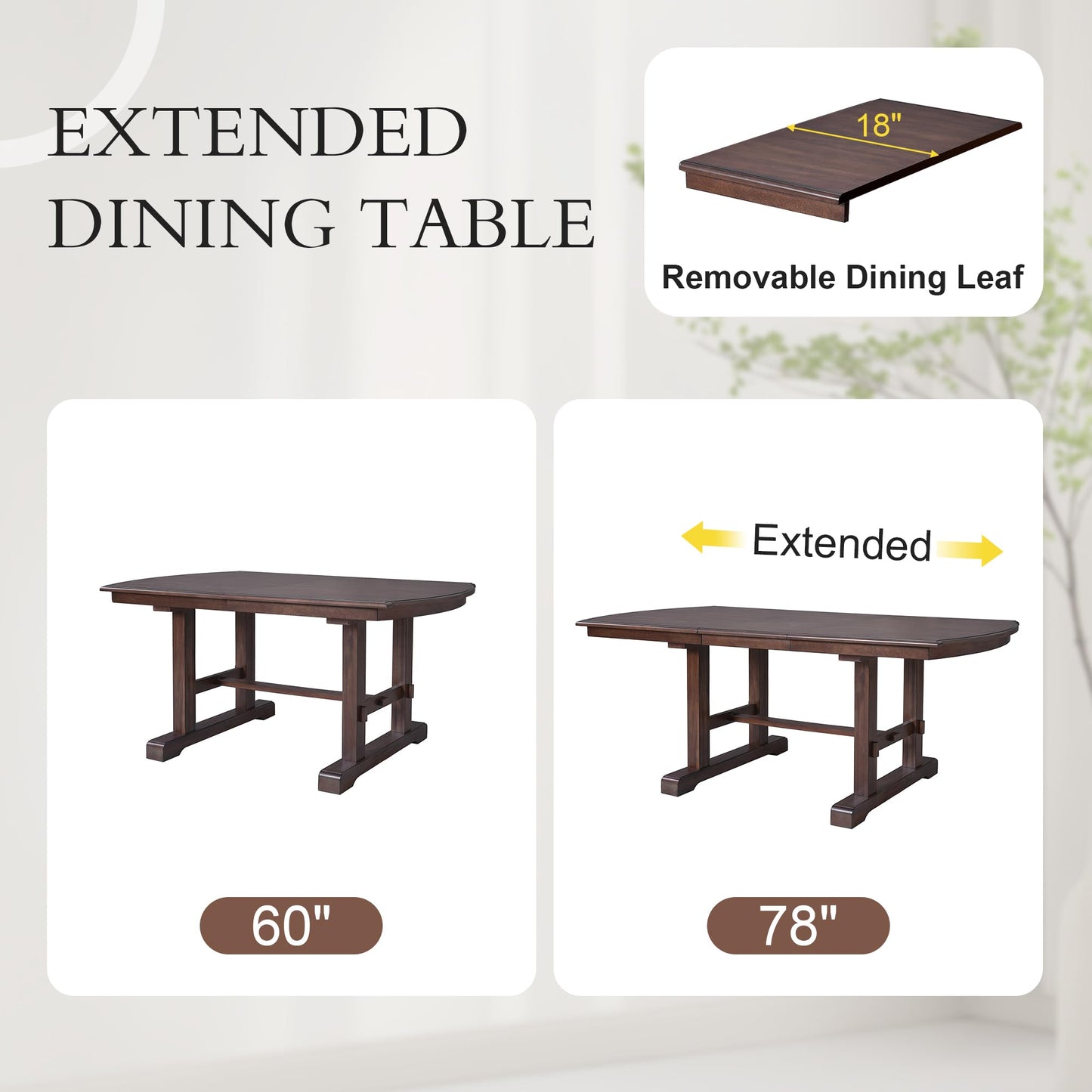 Ball & Cast 60"-78" Extendable Farmhouse Dining-Table for 6-8, Expandable Wooden Kitchen Table with 18" Removable Leaf, Large Retro H-Leg Dining Room Table for 4-8,Space Saving & Sturdy, Cherry