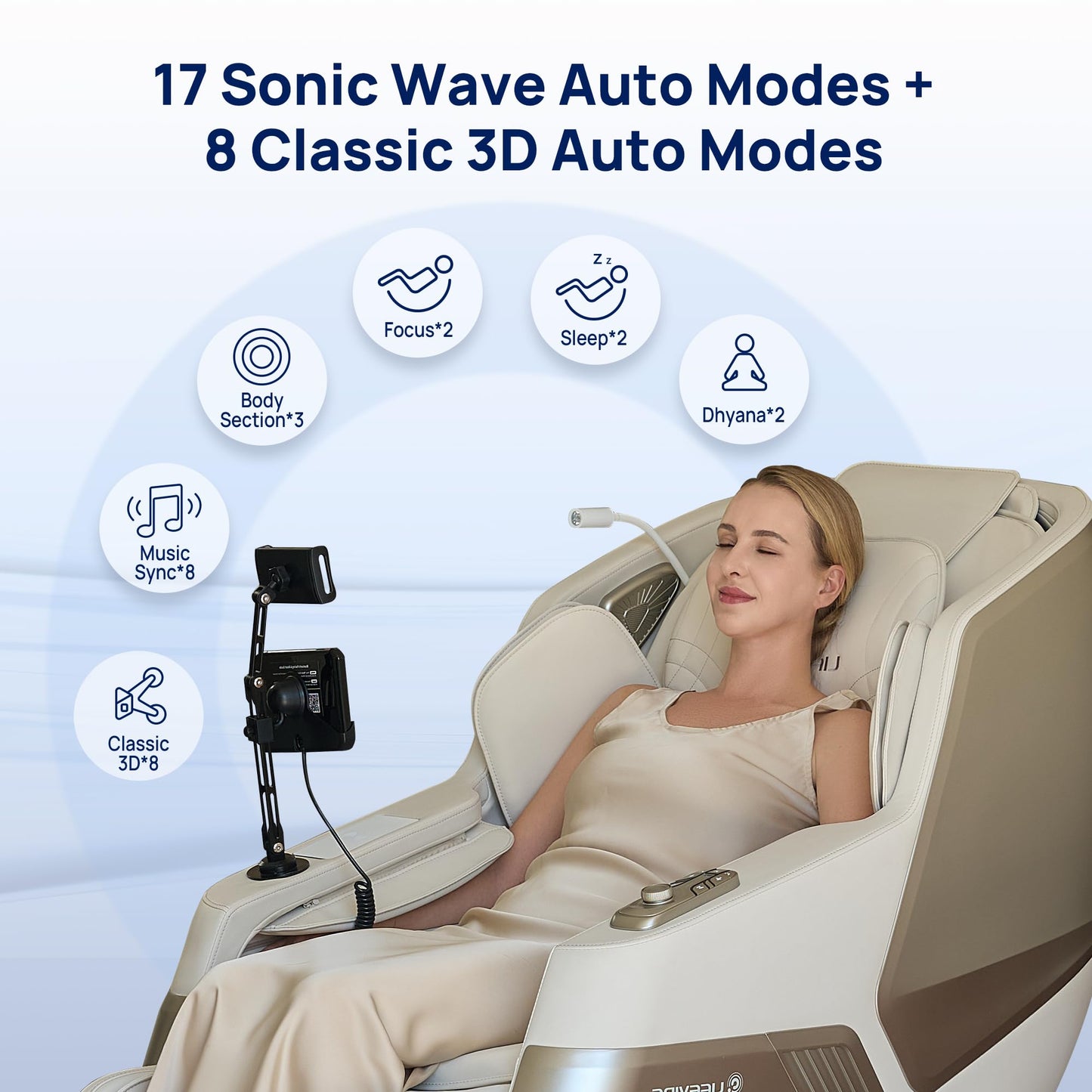 Lifevibe VAT Massage Chair Full Body VibroAcoustic Sonic Wave, SL-Track Zero Gravity Recliner with 25 Auto Modes, Smart Body Scan, Extendable Footrest, Reading Lamp, White