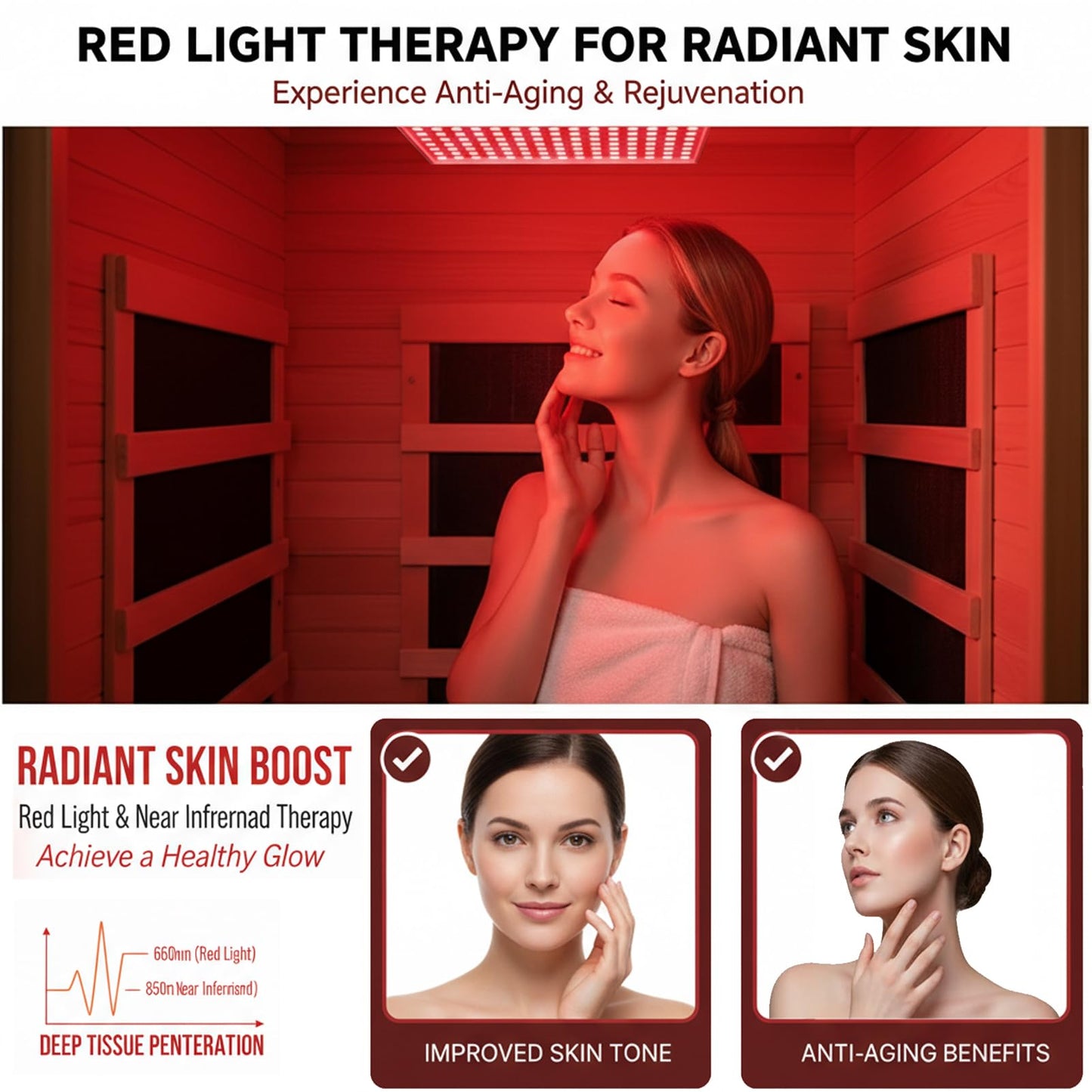 Homsido Red Light Therapy Infrared Sauna for Home – 1300W 110V 1-Person Indoor Wood Sauna w/Carbon Crystal Heaters, Red Light Lamp, Post-Workout Recovery & Spa Relaxation, Gift for Women Men