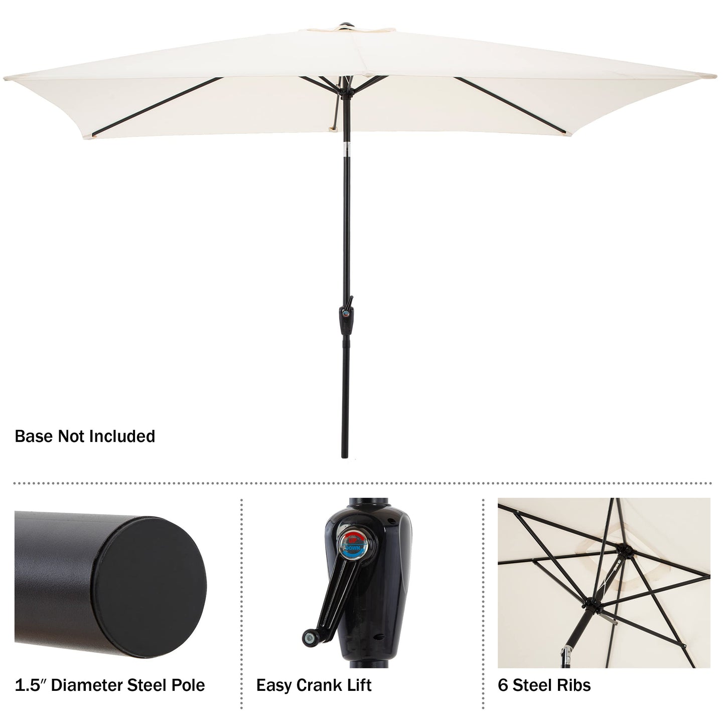 Alaterre Furniture Okemo 6 Piece Outdoor Dining Set with Umbrella - Solid Acacia Wood Outdoor Furniture Set with 63” Patio Table, 4 Patio Chairs and 10ft Rectangular Beige Umbrella