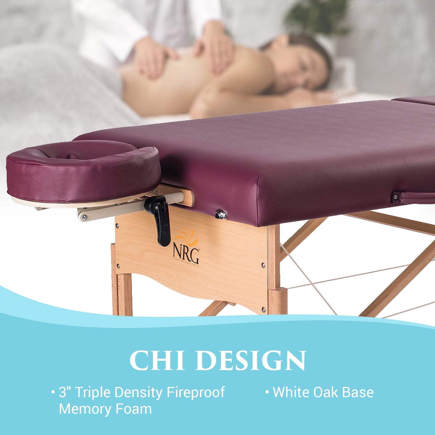 NRG Chi Portable Massage Table Package | Burgundy | Folding Lightweight Massage Bed | Professional Spa Table with Face Cradle, Double Wheel Knobs & Carrying Case