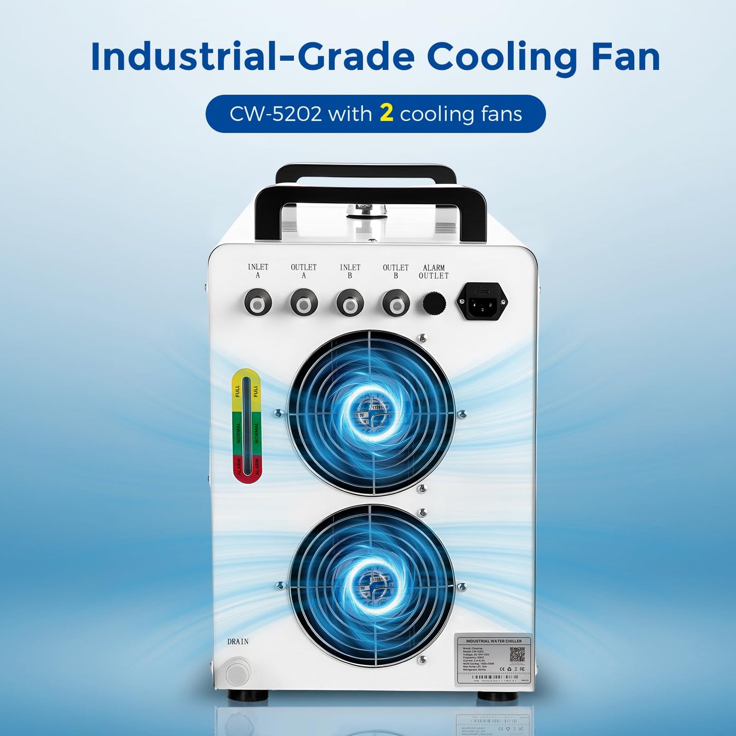 Cloudray Water Chiller CW-5202 6L for CO2 Laser Engraver & Cutting, Compatible with 2 Laser Tubes, Laser Chiller, Industrial Water Cooler，60W 70W 80W 90W 100W 120W 150W CO2 Laser Engraving Machines