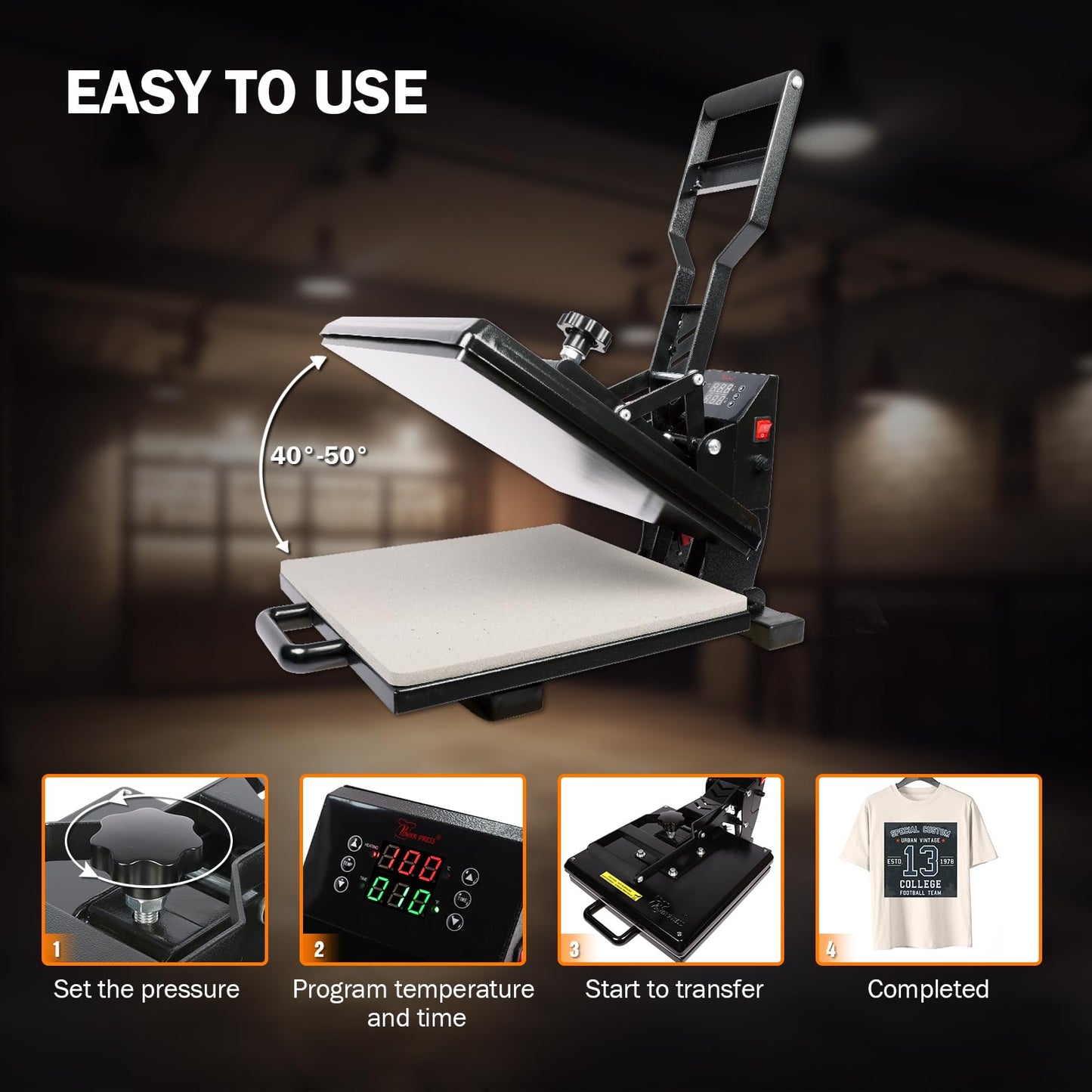 PowerPress Industrial-Quality Digital Sublimation Heat Press Machine for T Shirt, 15x15 Inch, Black
