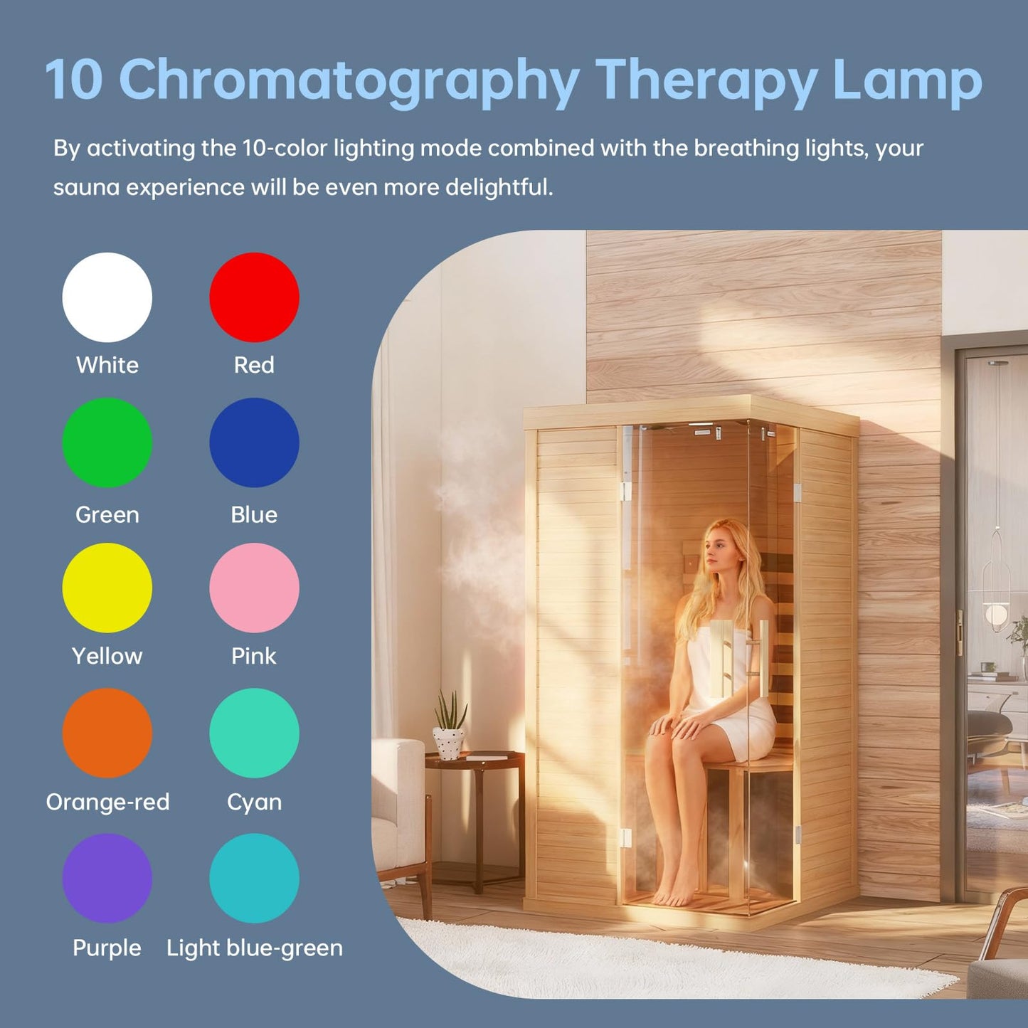 Infrared Sauna for Home, Sauna Spa Room Canadian Hemlock Wood with 10-Color Light , Bluetooth Speakers, Tempered Glass & Control Panel - 149℉ Heating, Indoor Dry & Steam Sauna – 33.5" x 33.5" x 67"