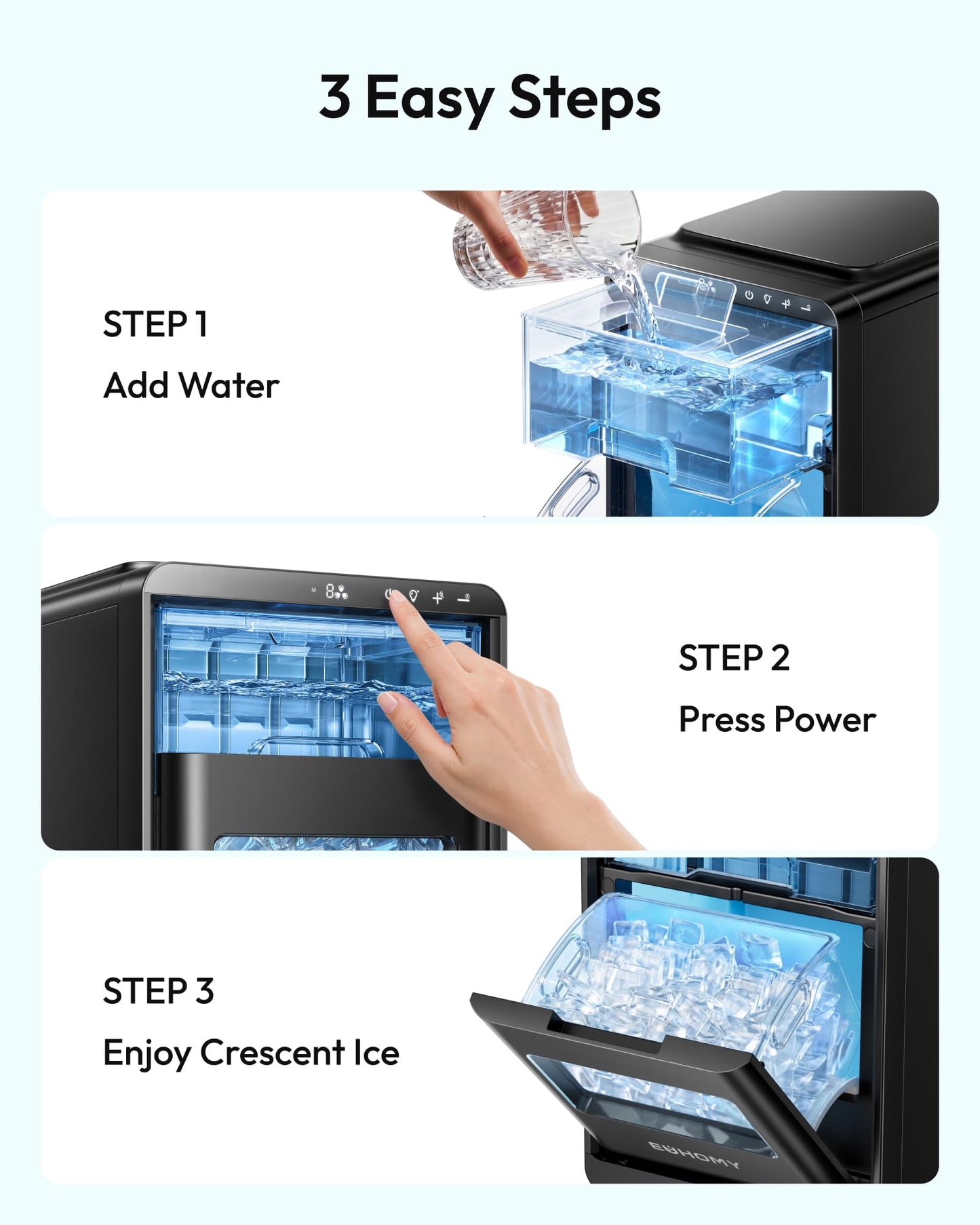 EUHOMY Countertop Crescent Ice Maker, 16Pcs in 12Mins, 35Lbs/24H, Auto Deep Cleaning, Timer, Adjustable Ice Thickness, Portable Ice Cube Maker for Whiskey/Coffee/Soft Drinks