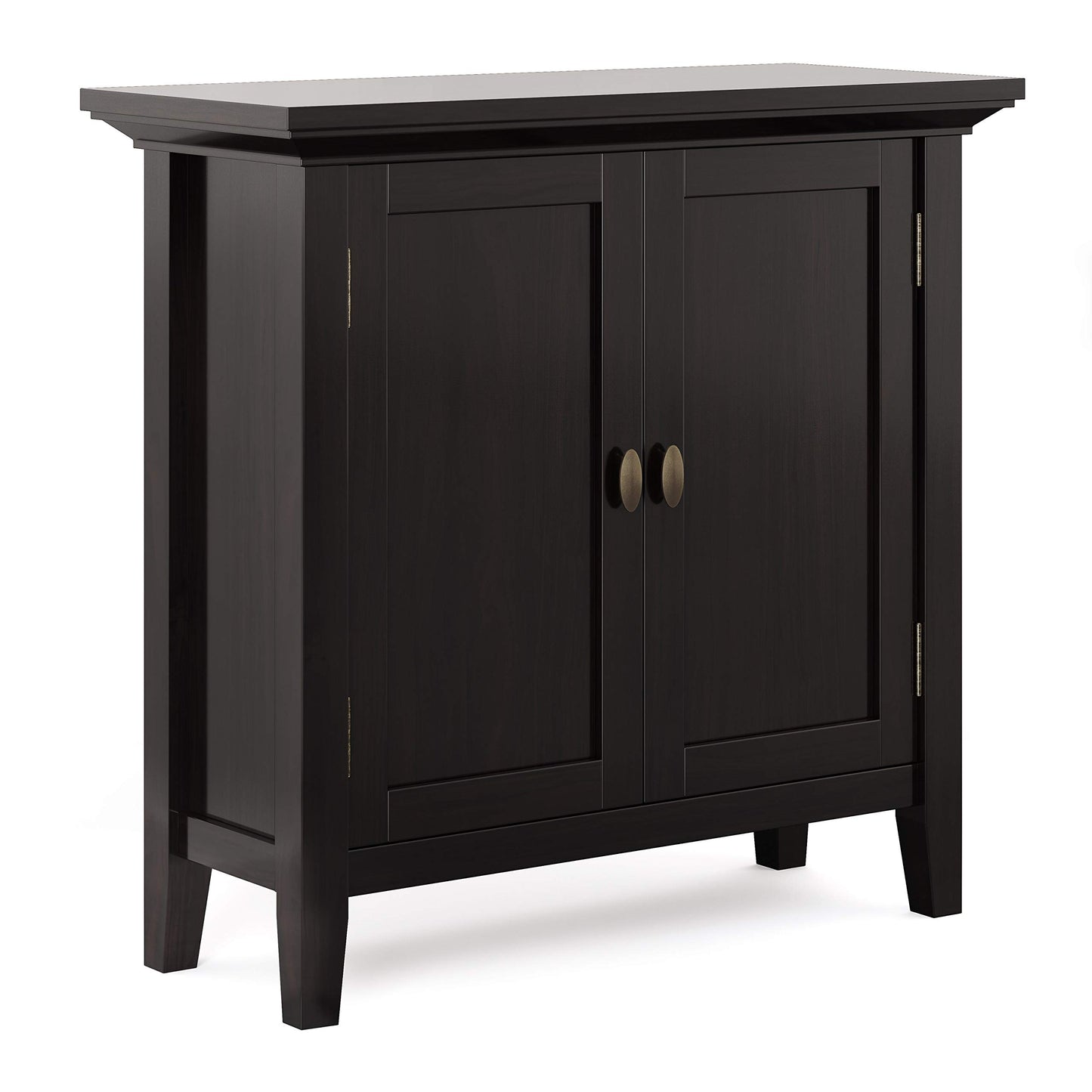 SIMPLIHOME Redmond Storage Cabinet - 32 inch Wide Solid Wood 2-Shelf Low Storage Cabinet in Hickory Brown, Transitional Accent Cabinet for Entryway with Adjustable Shelves and Tapered Legs