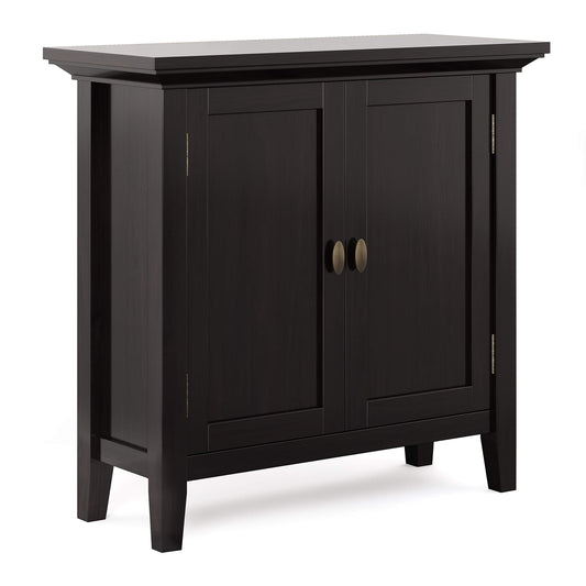 SIMPLIHOME Redmond Storage Cabinet - 32 inch Wide Solid Wood 2-Shelf Low Storage Cabinet in Hickory Brown, Transitional Accent Cabinet for Entryway with Adjustable Shelves and Tapered Legs