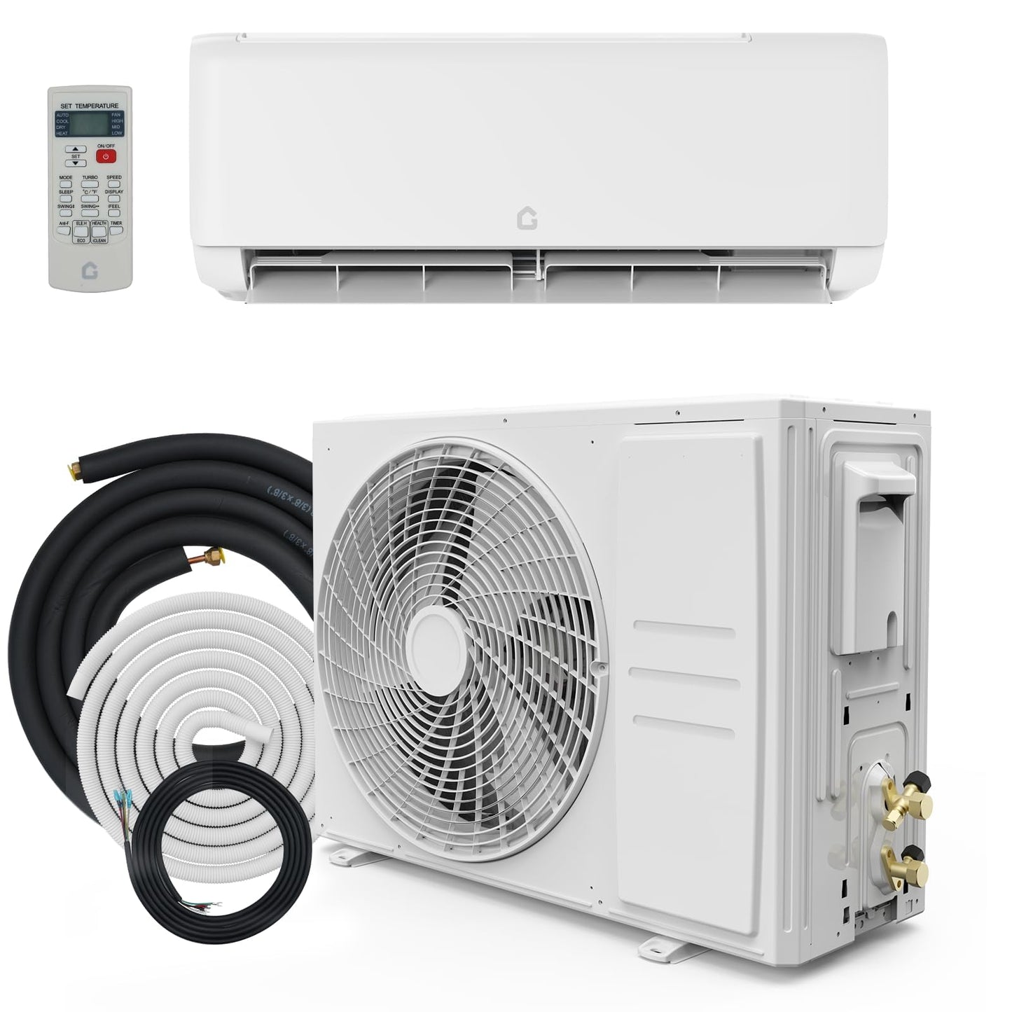 9000 Btu Mini Split AC Heating System, Wifi Enabled Mini Split Air Conditioner with 18.5 SEER2 Inverter, Heat Pump, 208-230V for Rooms Up to 450 Sq. Ft, White