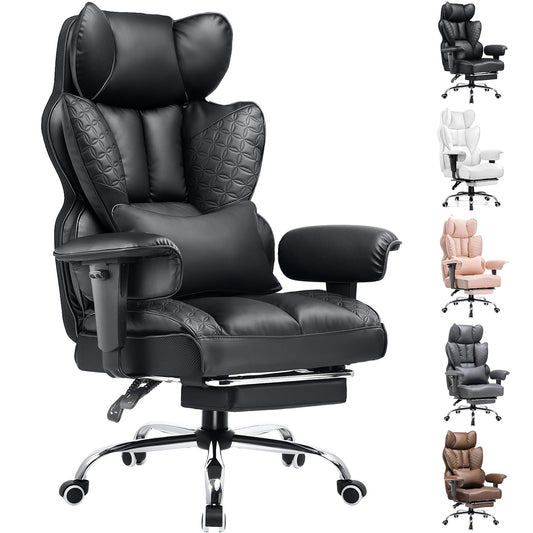 COMHOMA Big and Tall Office Chair Heavy Duty Wide Ergonomic Gaming Chair with Deluxe Embossing Leather with Foot Rest 150°Reclining Adjustable Armrests Pocket Spring Back Support and Without Pillow