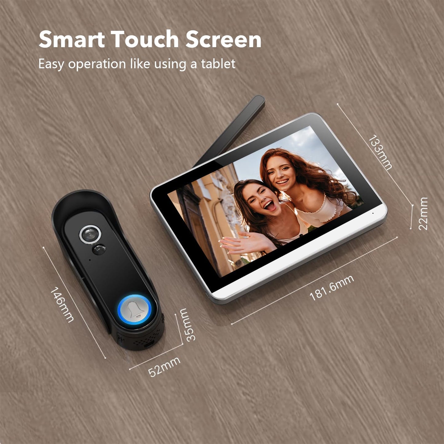 Wireless Doorbell Camera with 7" Touchscreen Monitor, 1080P Video Door Phone Intercom System WiFi, PIR Motion Detection, Local Storage, No Monthly Fee, 2-Way Audio, Night Vision, Tuya App Control