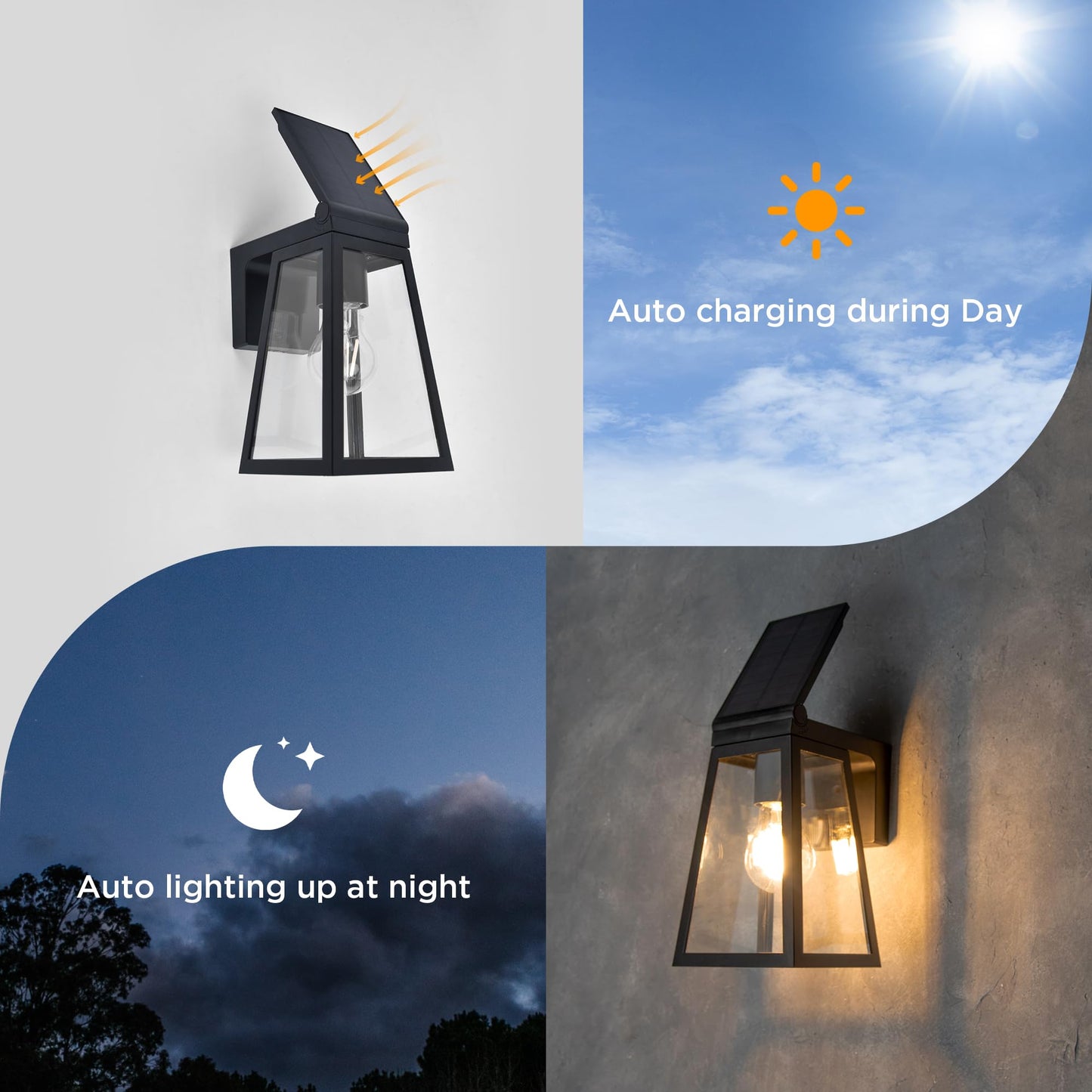 LUTEC Solar Porch Light 2 Pack, Wireless Dusk to Dawn Wall Sconce, Adjustable Solar Panel, Black, Model 6990905012-2pcs