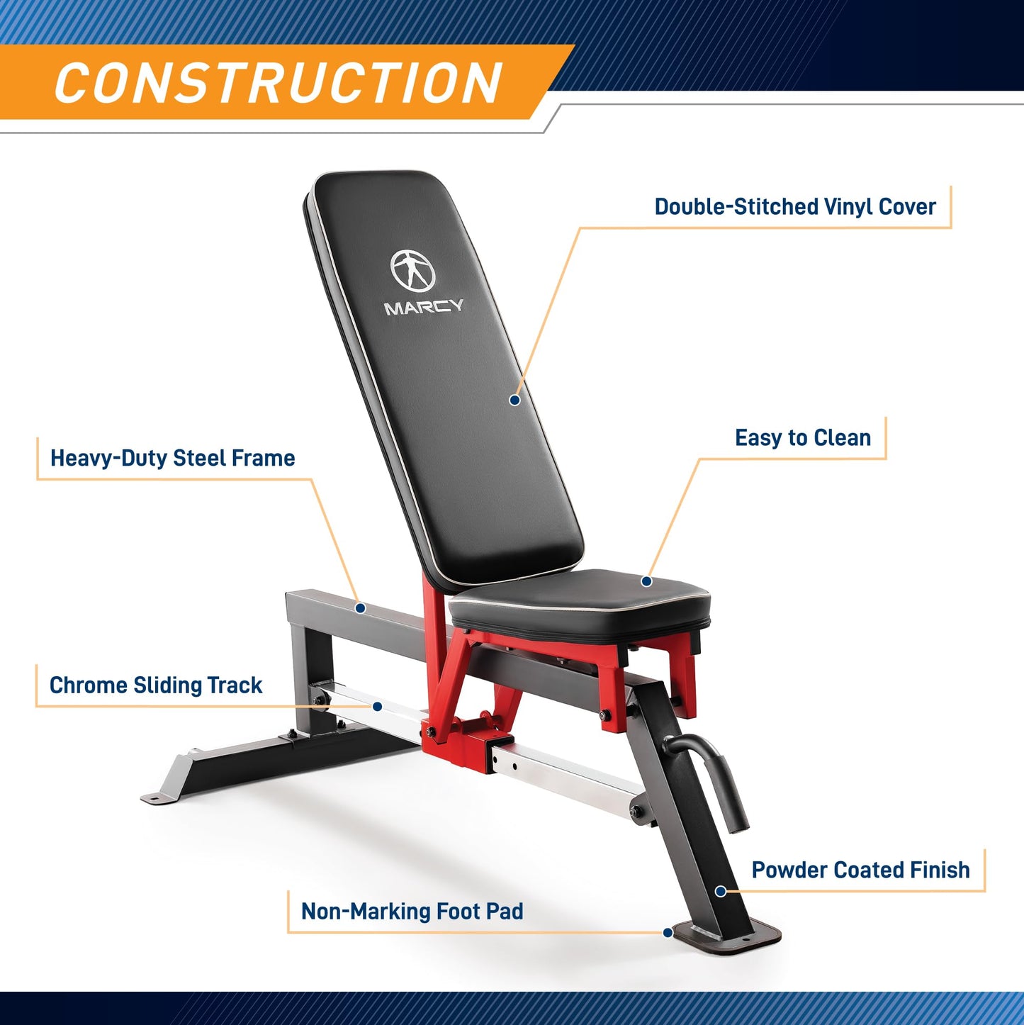 Marcy Adjustable Strength Training Utility Bench with Chrome Sliding Track SB-5429