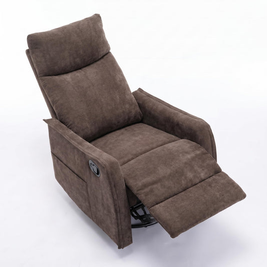 KEIKI Heat Massage Manual Recliner Chair with Rocker and Swivel, 360° Swivel 8-Point Massage Heat Classic Polyester Rocker for Living Room Family Gathering Space, Rich Traditional Brown