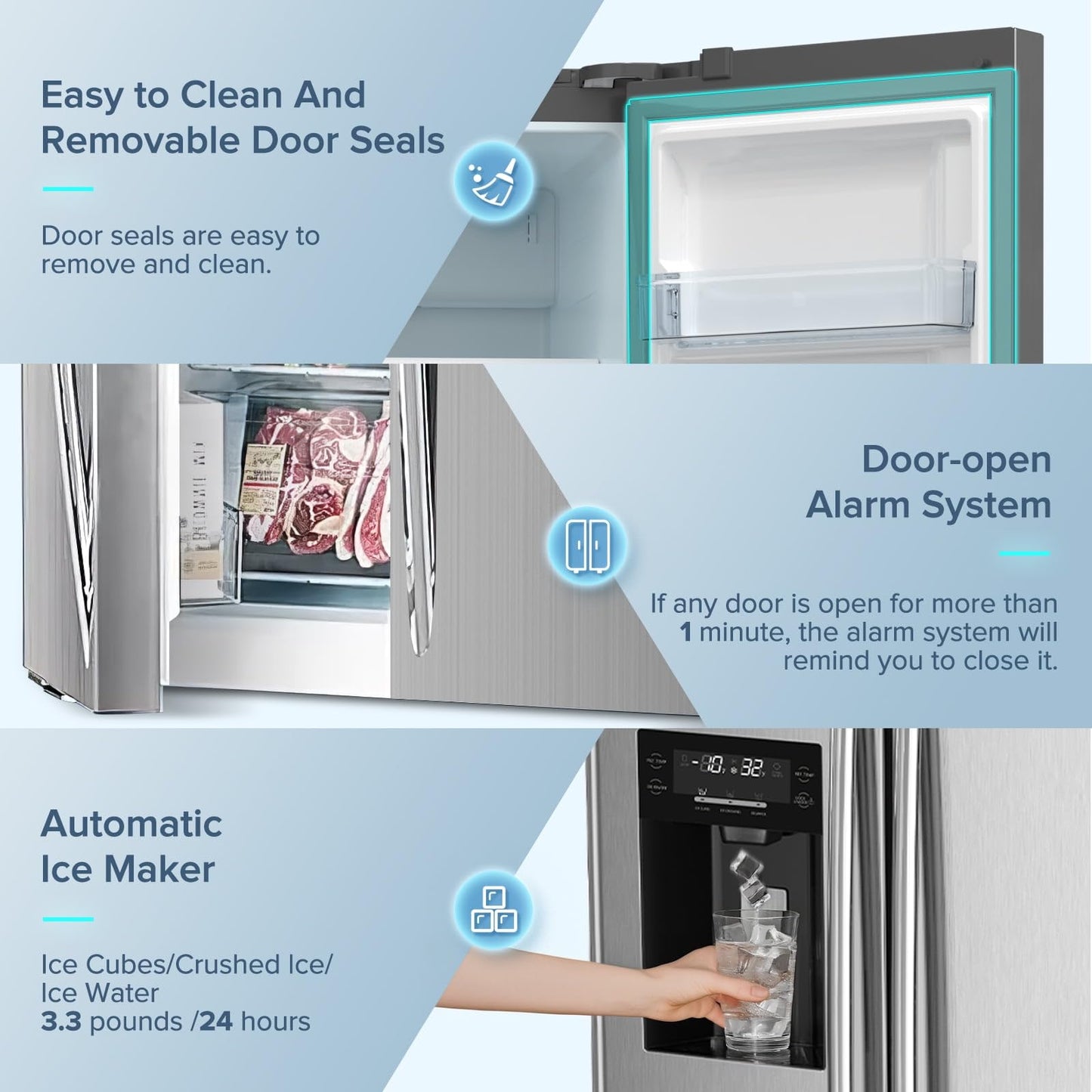 COWSAR 20 cu. ft. French Door Large Refrigerator – Stainless Steel, Built-in Water Dispenser & Ice Maker for Home Kitchen