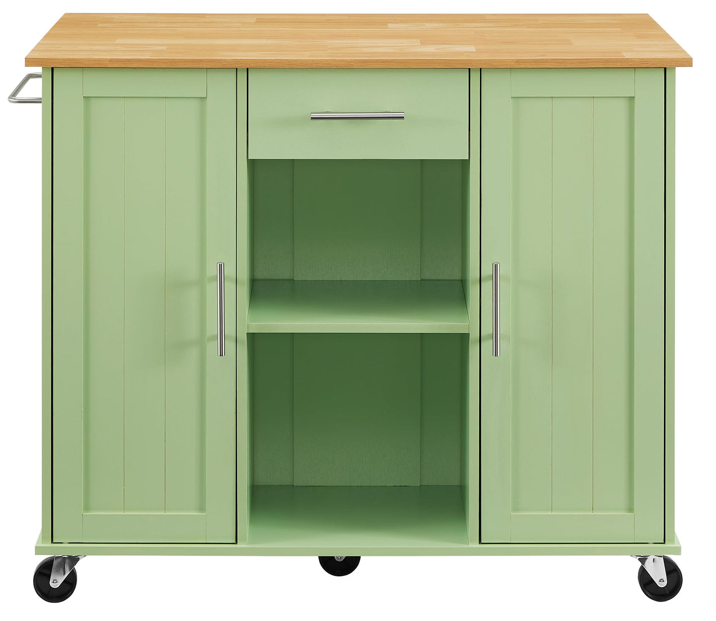 Crosley Furniture Stella Rolling Storage Cart and Kitchen Island with Shelves, Microwave Stand, Coffee Bar, Mint/Natural