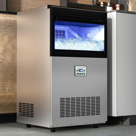 YITAHOME 120Lbs Commercial Ice Maker Machine, Under Counter Ice Machine Commercial, Big Ice Makers for Home Cafe Bar Restaurant 50pcs with 33lbs Storage Bin