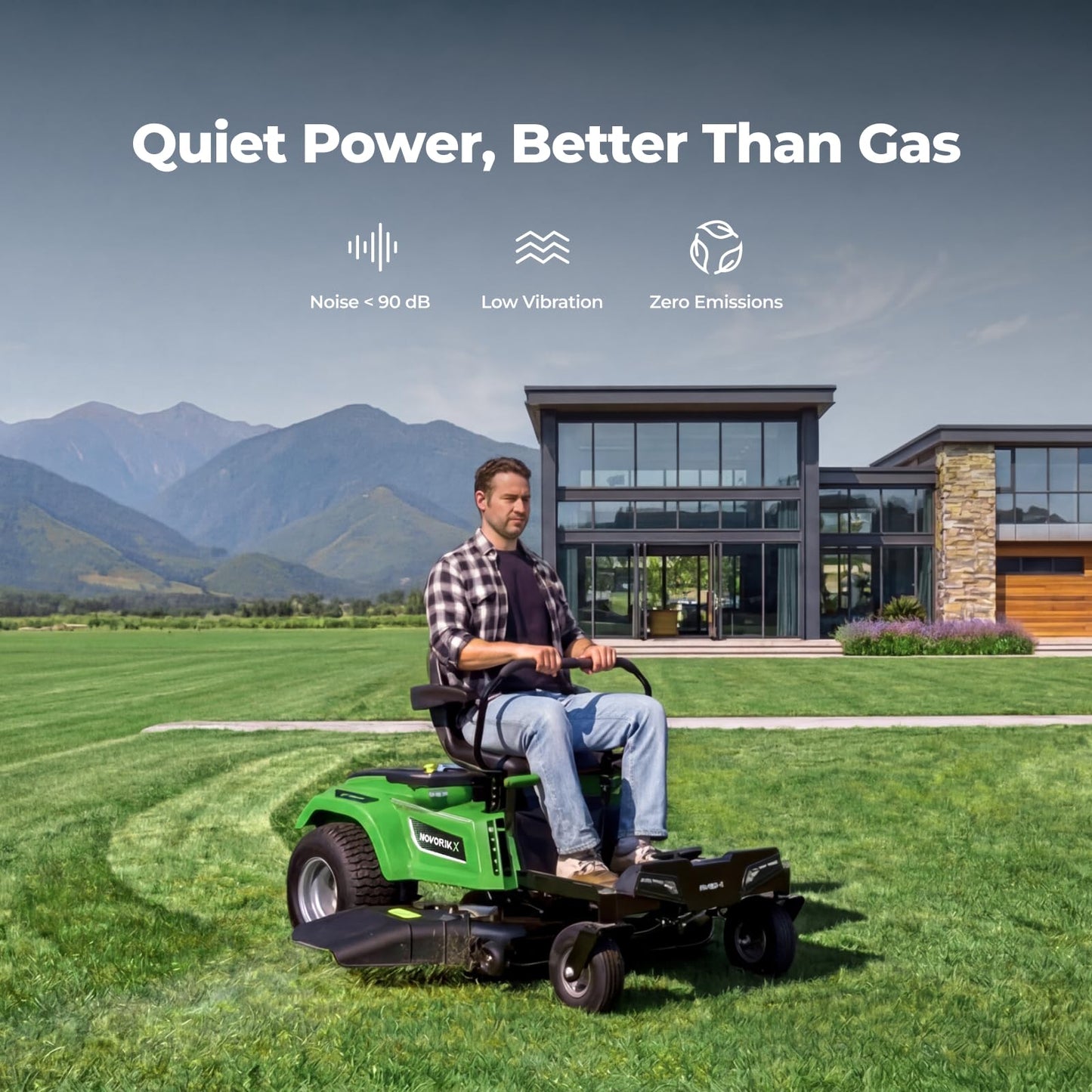 NovorikX 54V 42'' Cordless Electric Riding Lawn Mower, Zero Turn Lawn Mower with 4 * 10AH Batteries and Plug in Charger for Large Yard