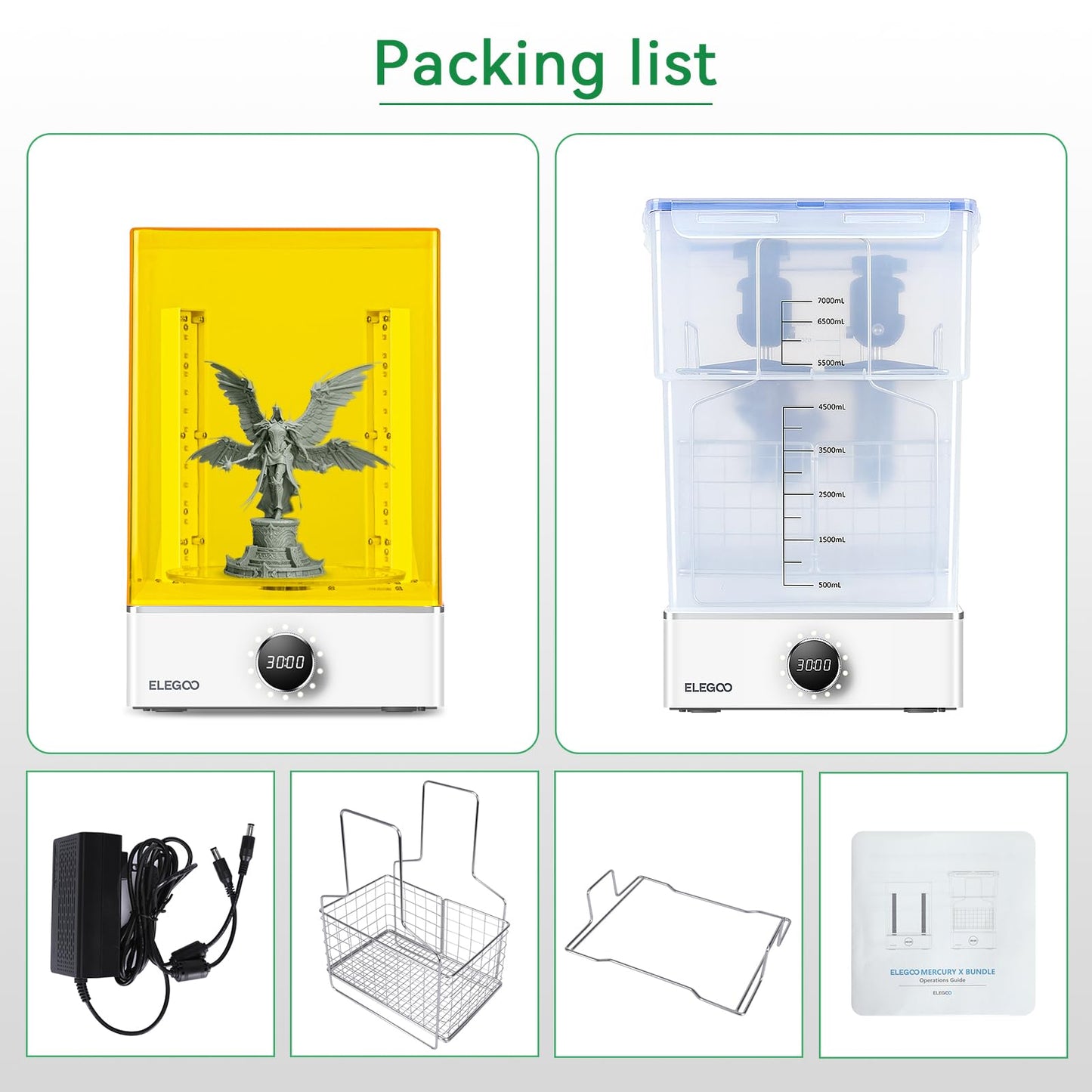 ELEGOO Mercury X Bundle Wash and Cure Station Set, Newly Design Separate Washing Machine and UV Resin Curing Machine for LCD/DLP/SLA Saturn Mars Photon S Photon Mono 3D Printed Models