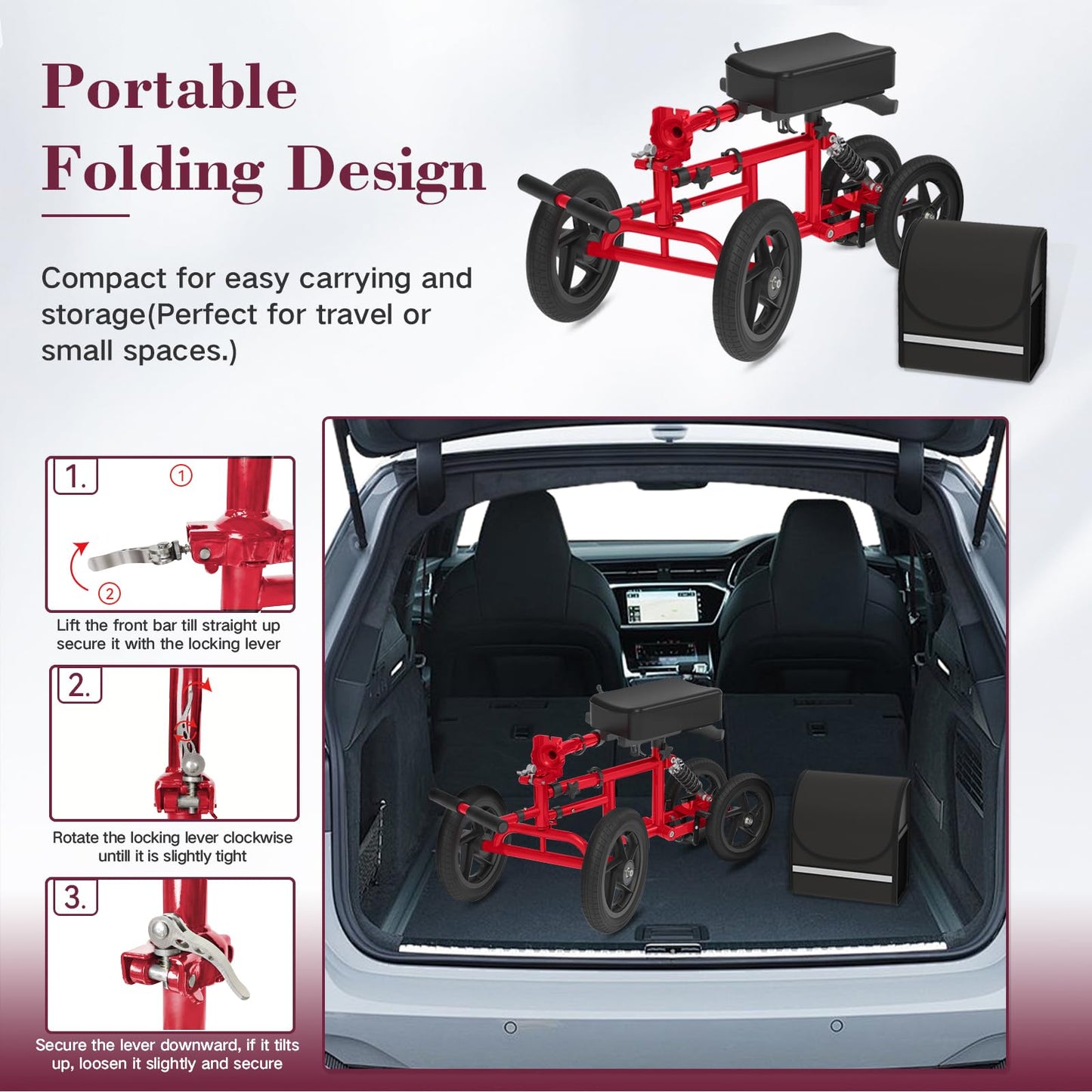 Fvzzin All Terrain Knee Scooter for Adults, Foldable Rolling Knee Scooter with DIY Stickers & Shock Absorber, Steerable Knee Walker for Broken Foot, Ankle Injuries & Surgery, Better Crutch Alternative