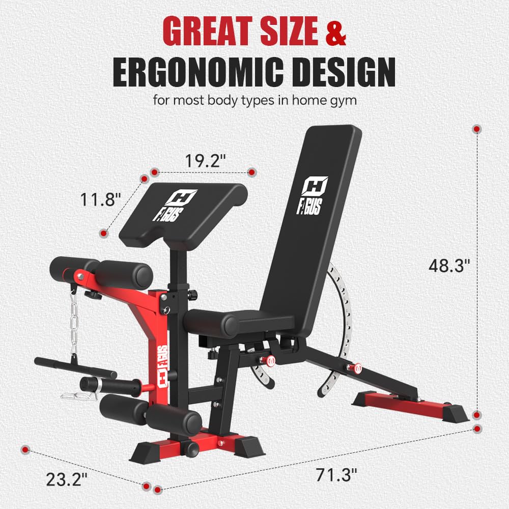 FAGUS H All in One Home Gym System Workout Station with Weight Bench, Multi-Function Smithe Machine Power Cage with Cable Crossover, Tripe-Sided Independent Load Posts Functional Trainer, Black & Red