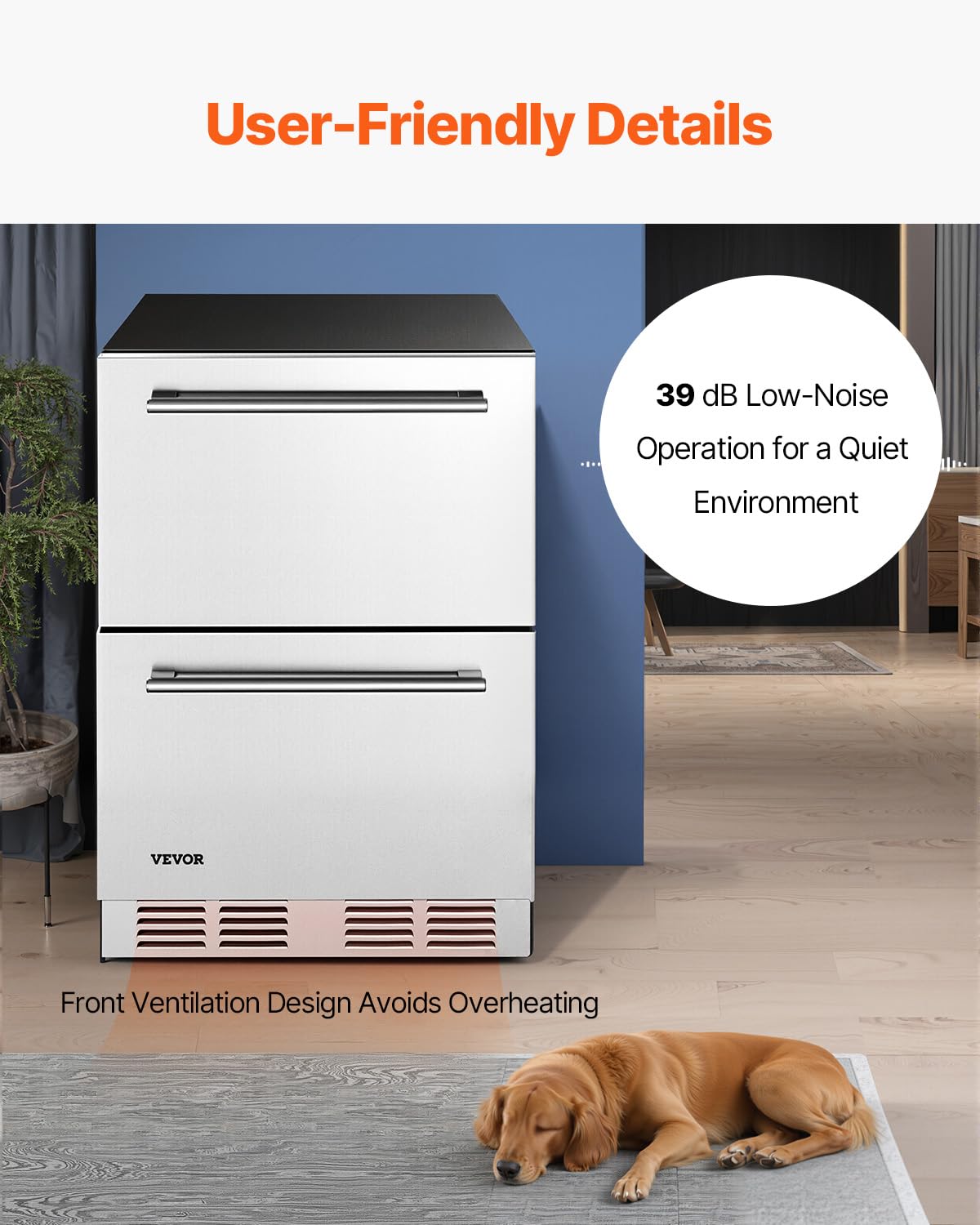 VEVOR 24 Inch Under Counter Drawer Refrigerator, Stainless Steel Dual Drawer Fridge with Temperature Control, Outdoor Refrigerator with Powerful Compressor & LED Display, Fit for Home, Office, etc.
