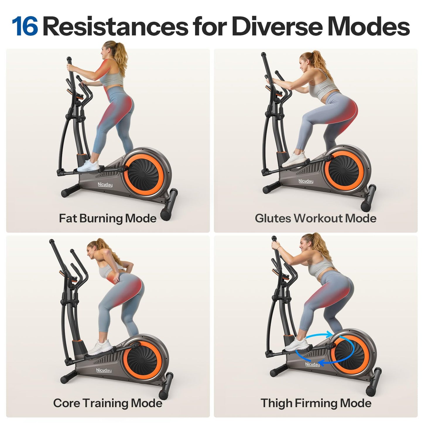 Niceday Elliptical Exercise Machine, Elliptcal Machine for Home, 16IN Stride Elliptical Machine, Elliptcal Training Machine with 16 Level Resistance, 400LBS Loading Capacity